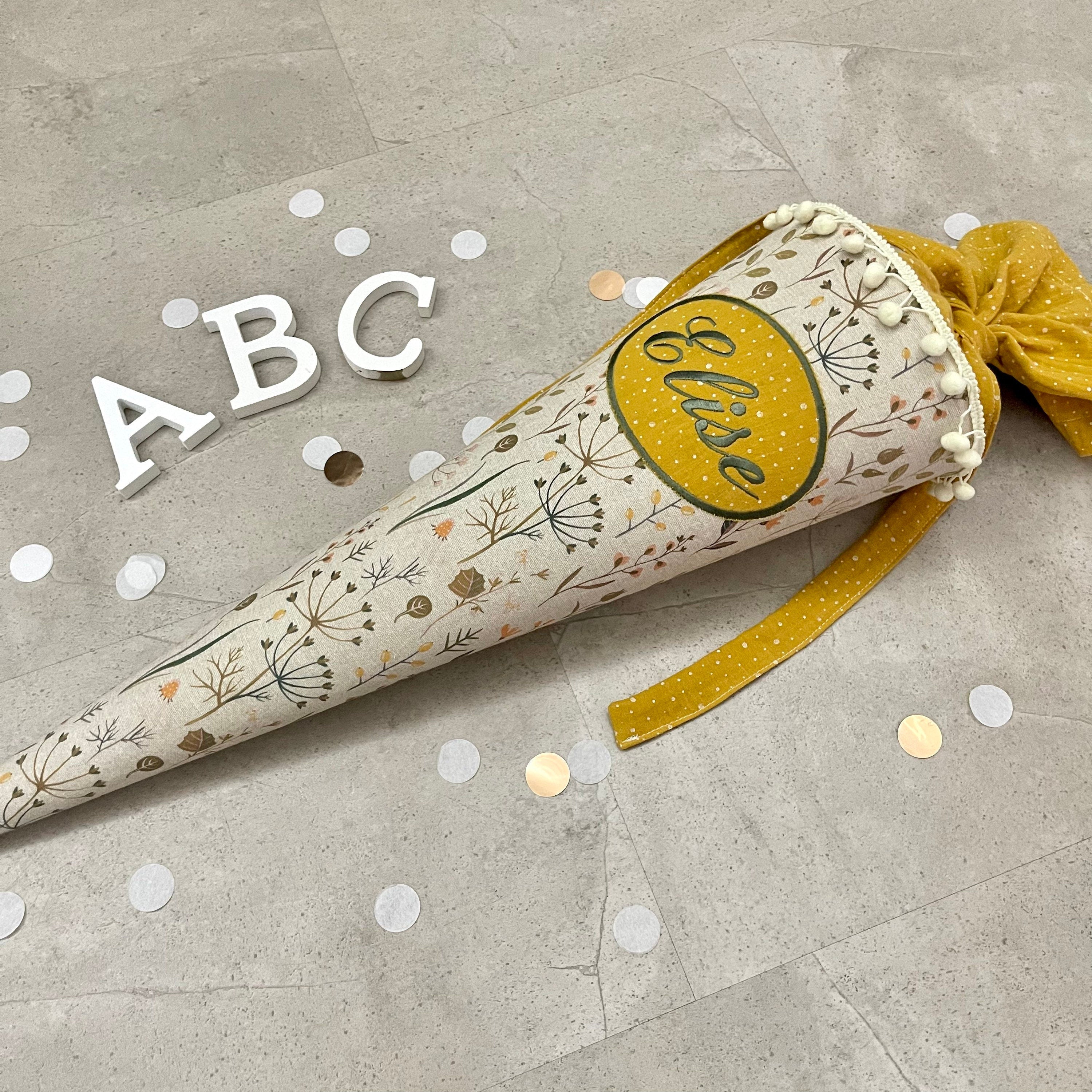 Schultüte Zuckertüte Einschulung Groß 70cm Handmade / Natur Blumen mit Ovalem Kreis