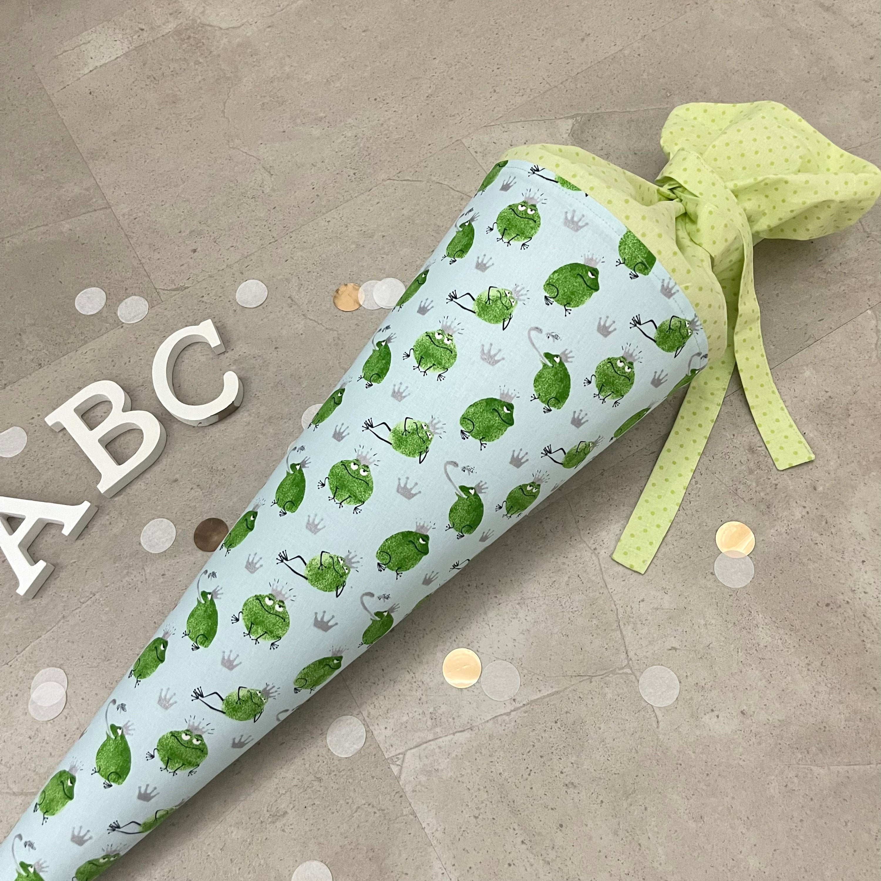 Schultüte Stoff Zuckertüte Einschulung 70cm Handmade - Frosch