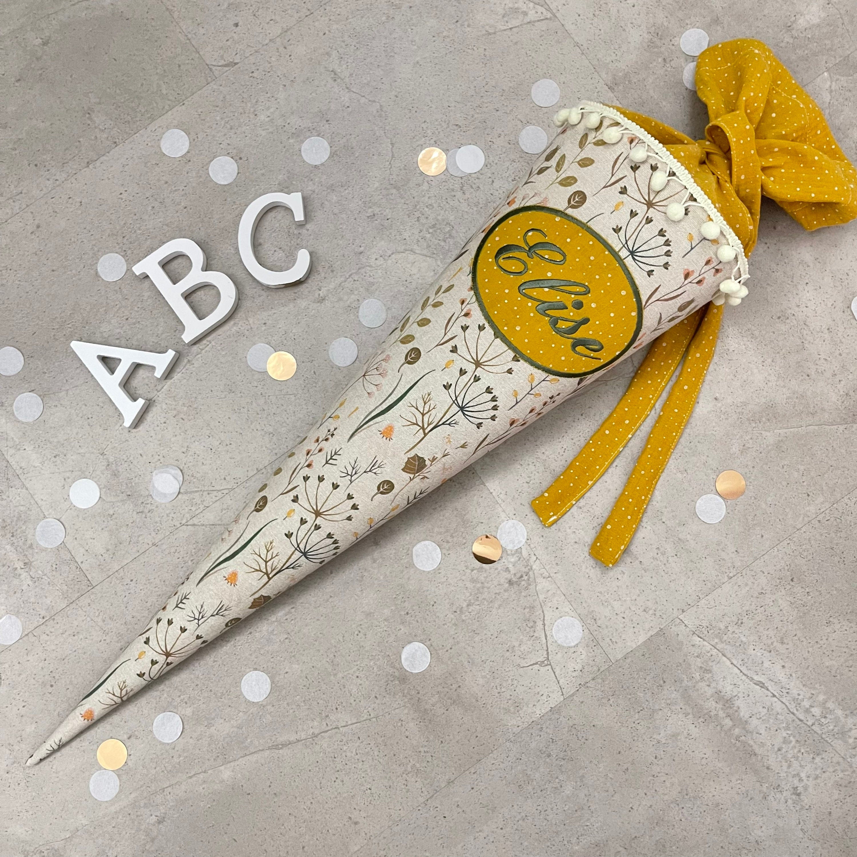 Schultüte Zuckertüte Einschulung Groß 70cm Handmade / Natur Blumen mit Ovalem Kreis