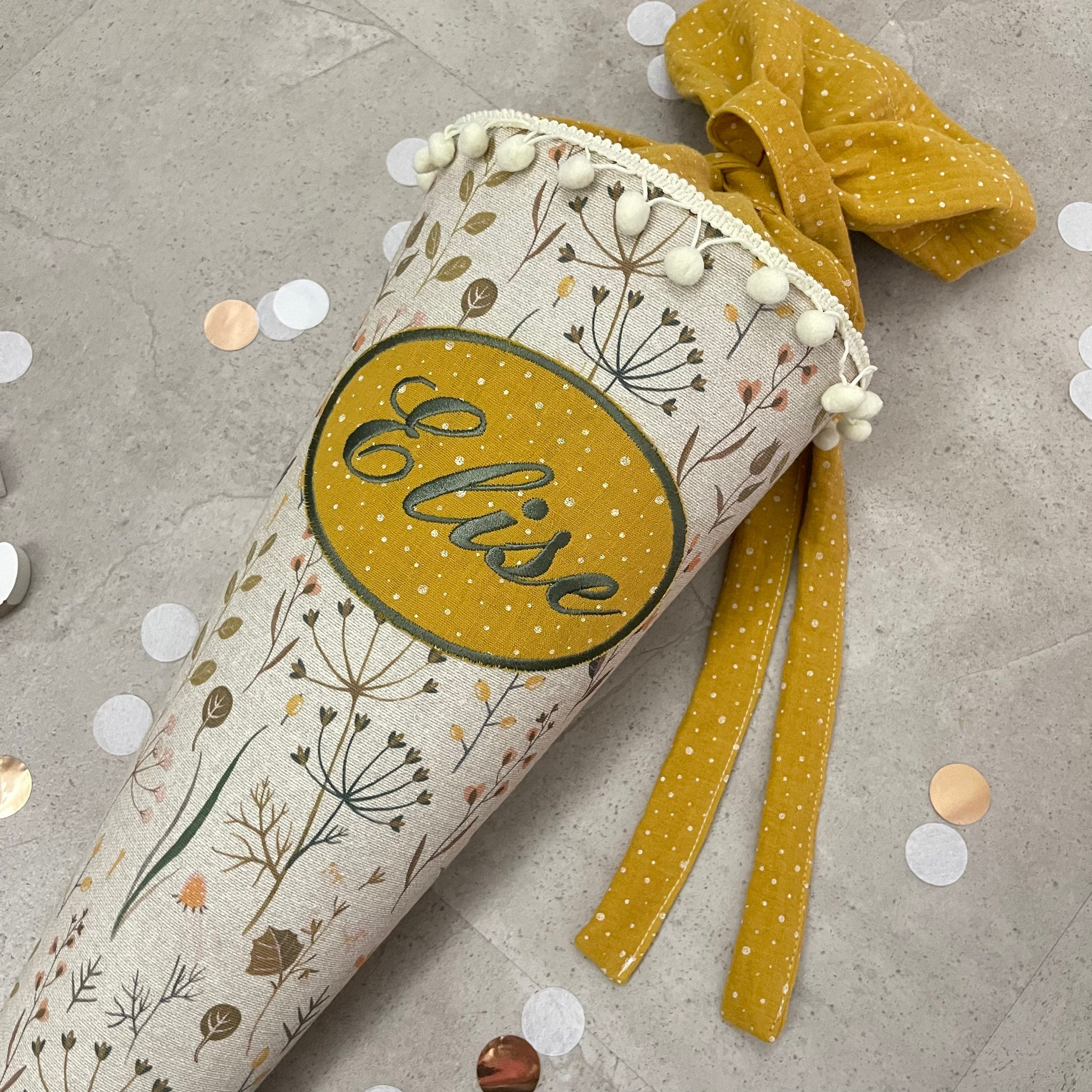 Schultüte Zuckertüte Einschulung Groß 70cm Handmade / Natur Blumen mit Ovalem Kreis