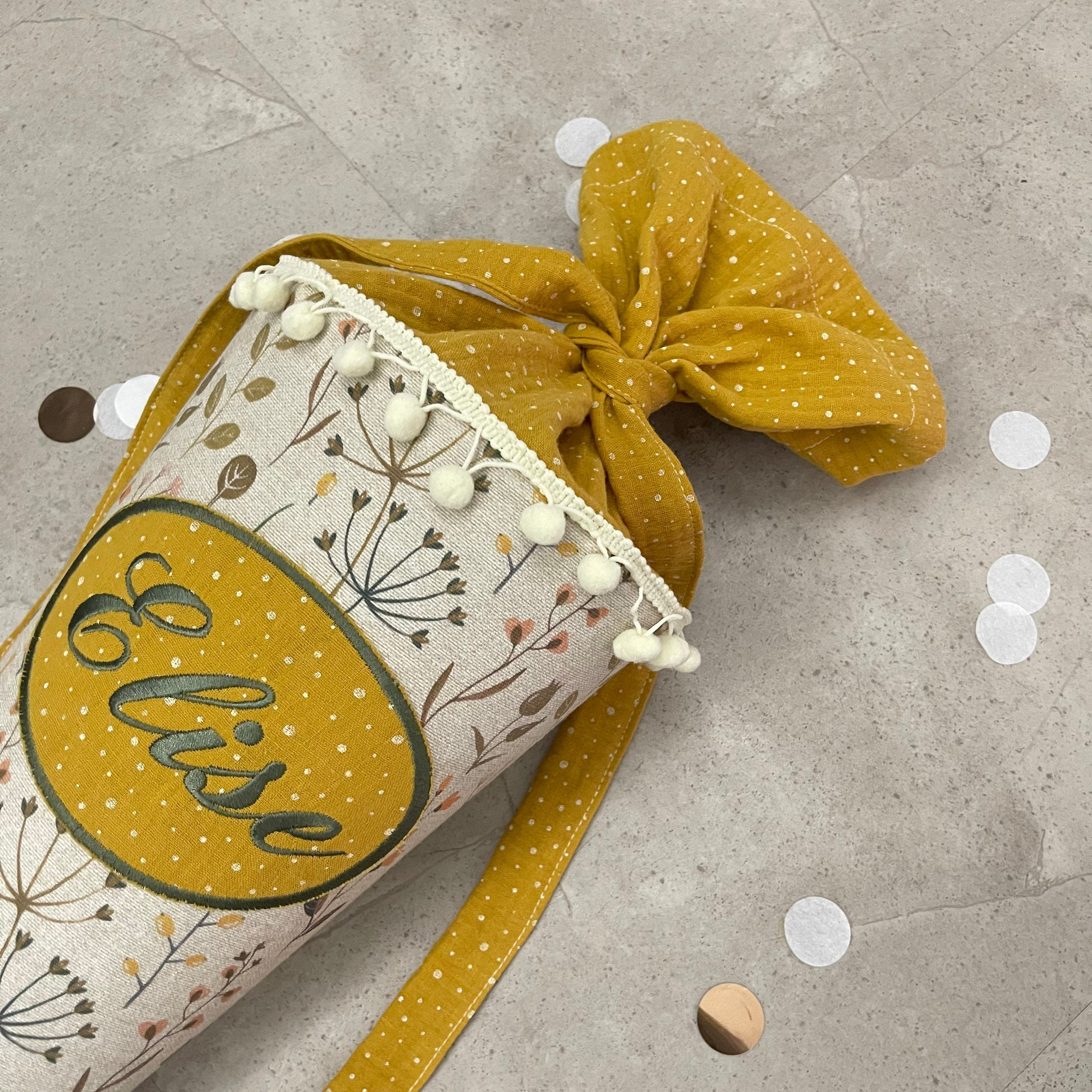 Schultüte Zuckertüte Einschulung Groß 70cm Handmade / Natur Blumen mit Ovalem Kreis