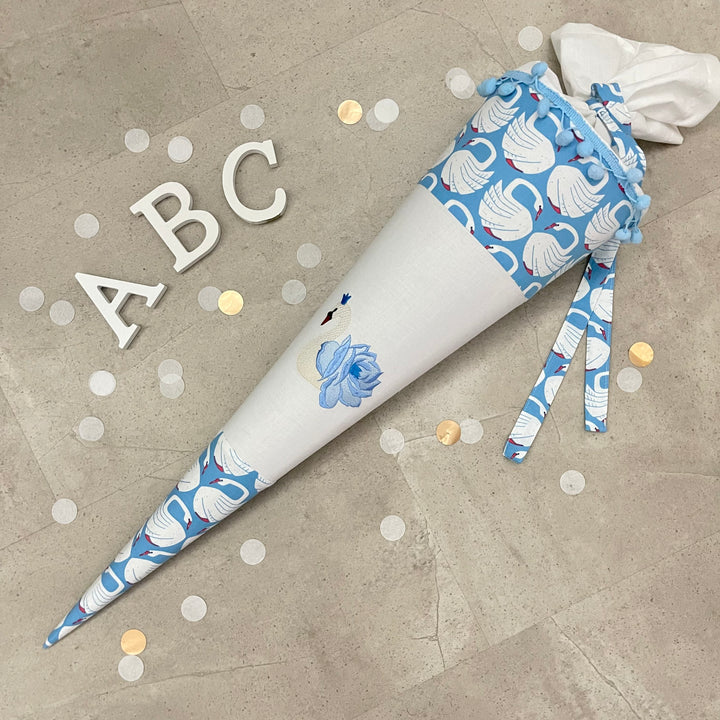 Einzelstück Schultüte Stoff Zuckertüte Einschulung 70cm Handmade / Schwan gestickt