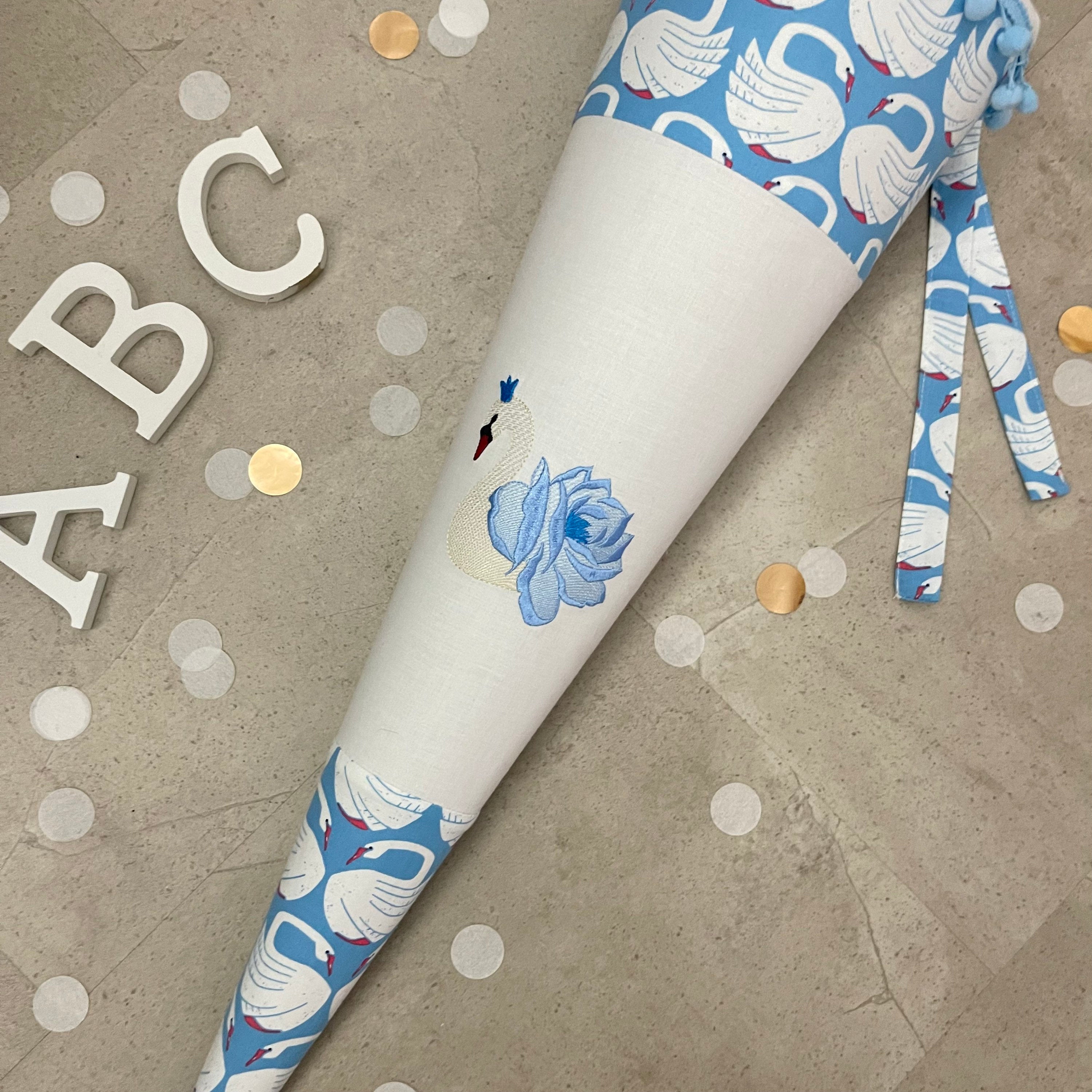 Einzelstück Schultüte Stoff Zuckertüte Einschulung 70cm Handmade / Schwan gestickt