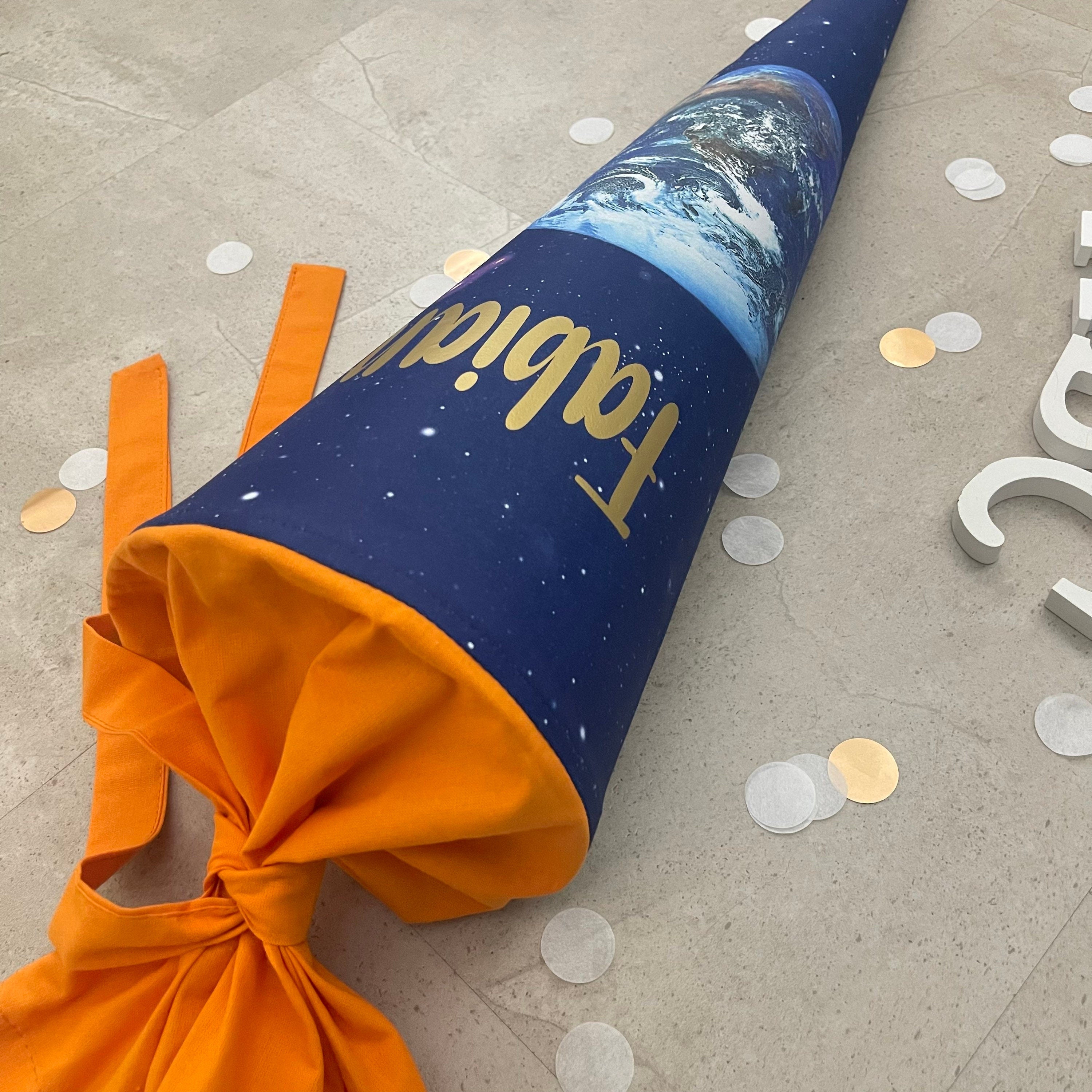 Schultüte Stoff Zuckertüte Einschulung Groß 70cm Handmade / Weltraum Galaxy