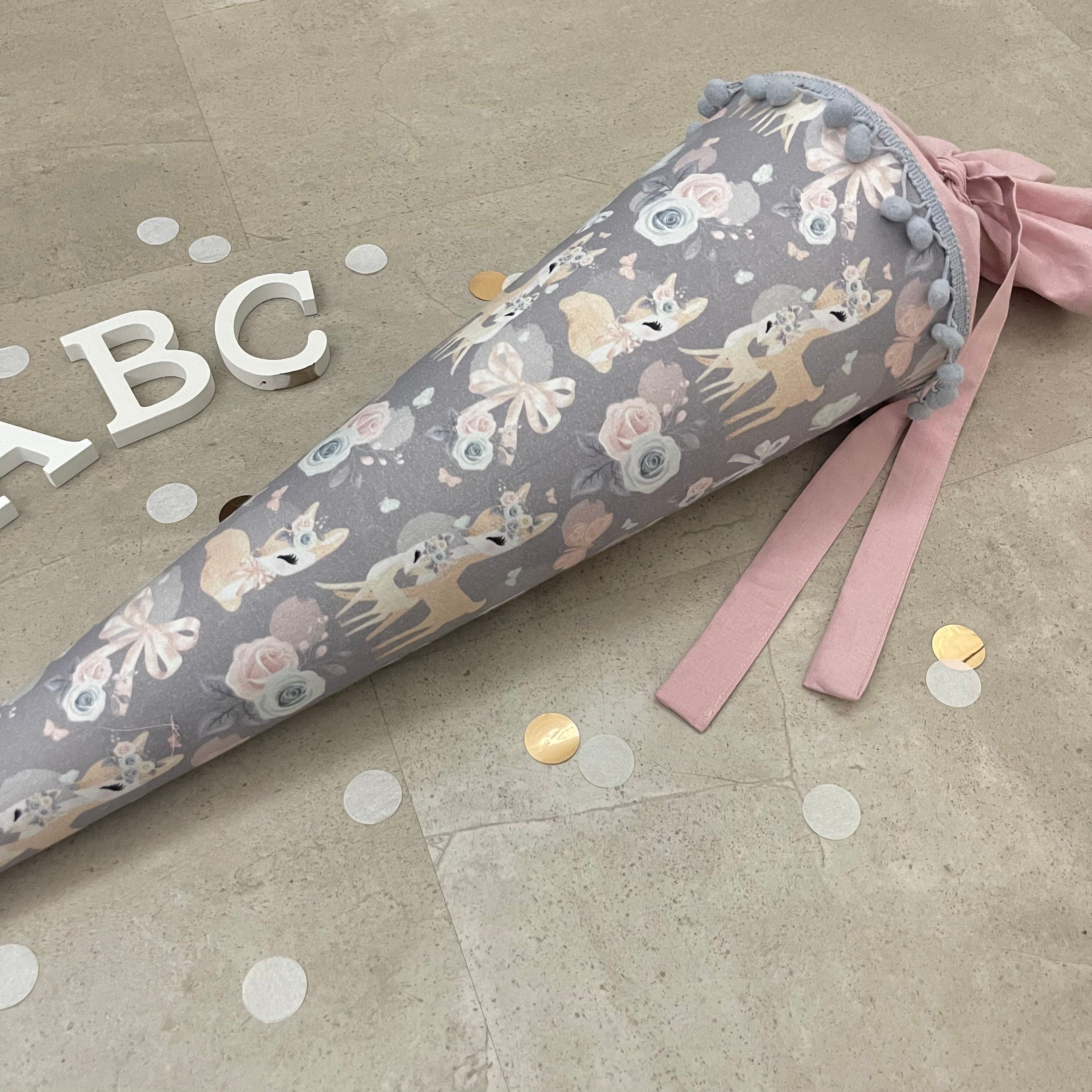 Schultüte Zuckertüte Einschulung Groß 70cm Handmade / Rehe grau