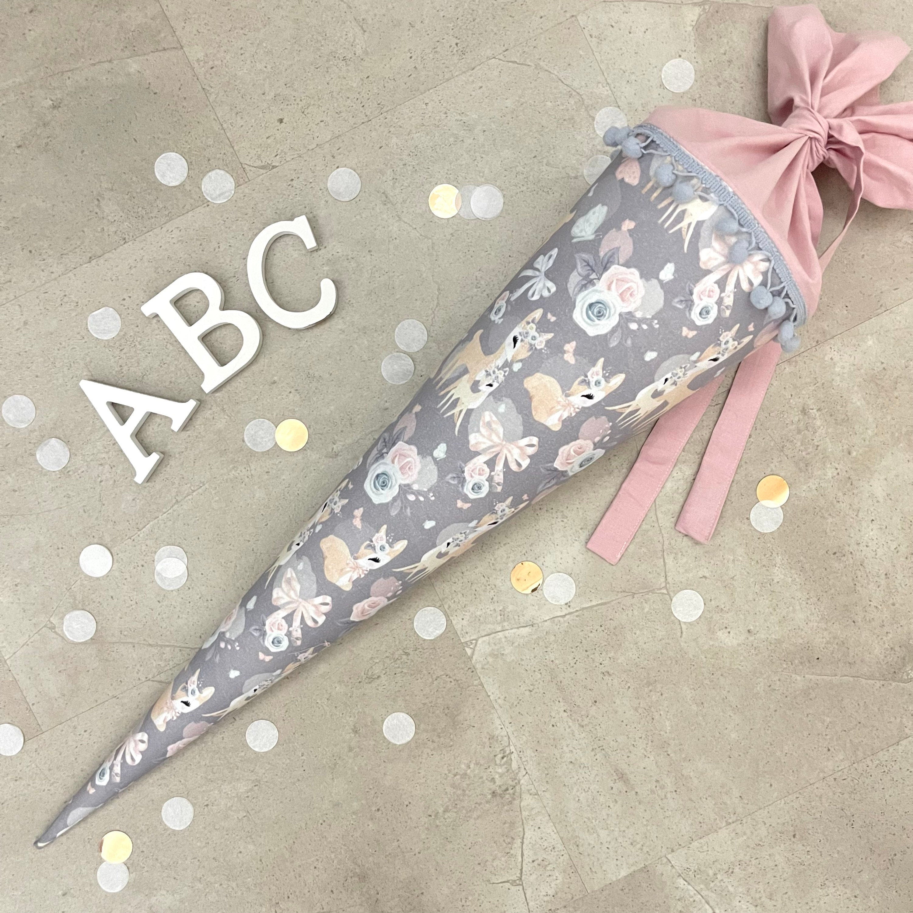 Schultüte Zuckertüte Einschulung Groß 70cm Handmade / Rehe grau