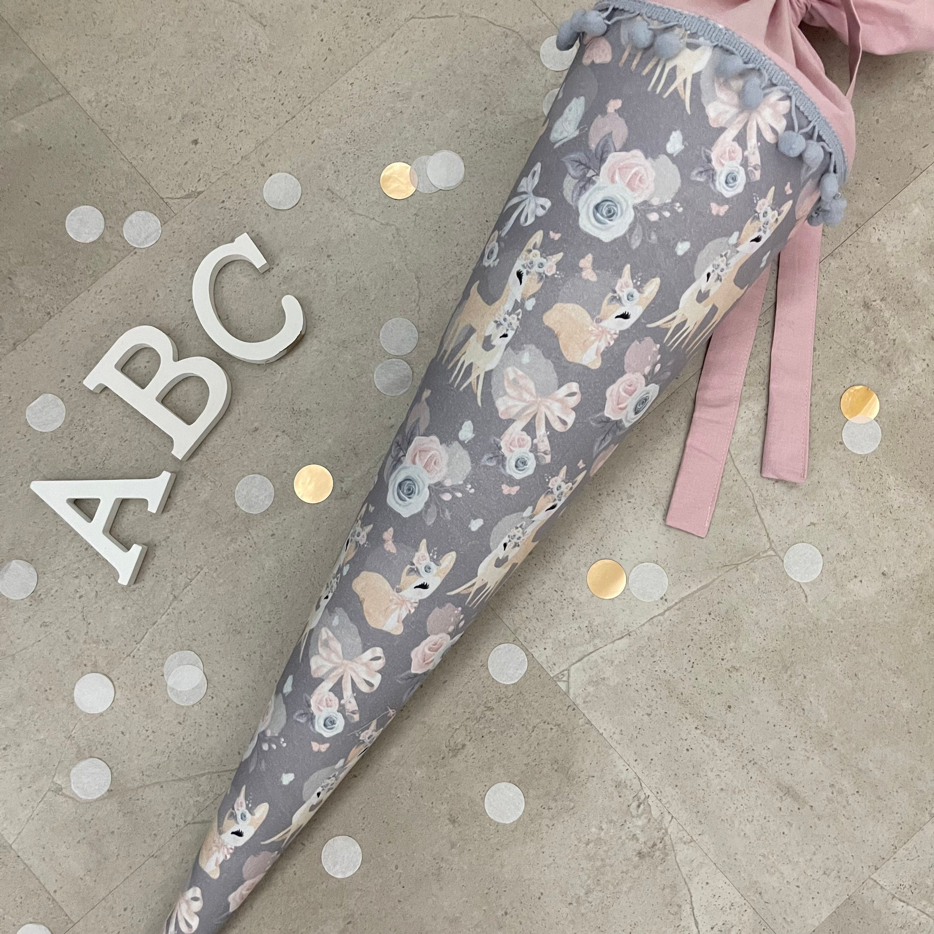 Schultüte Zuckertüte Einschulung Groß 70cm Handmade / Rehe grau