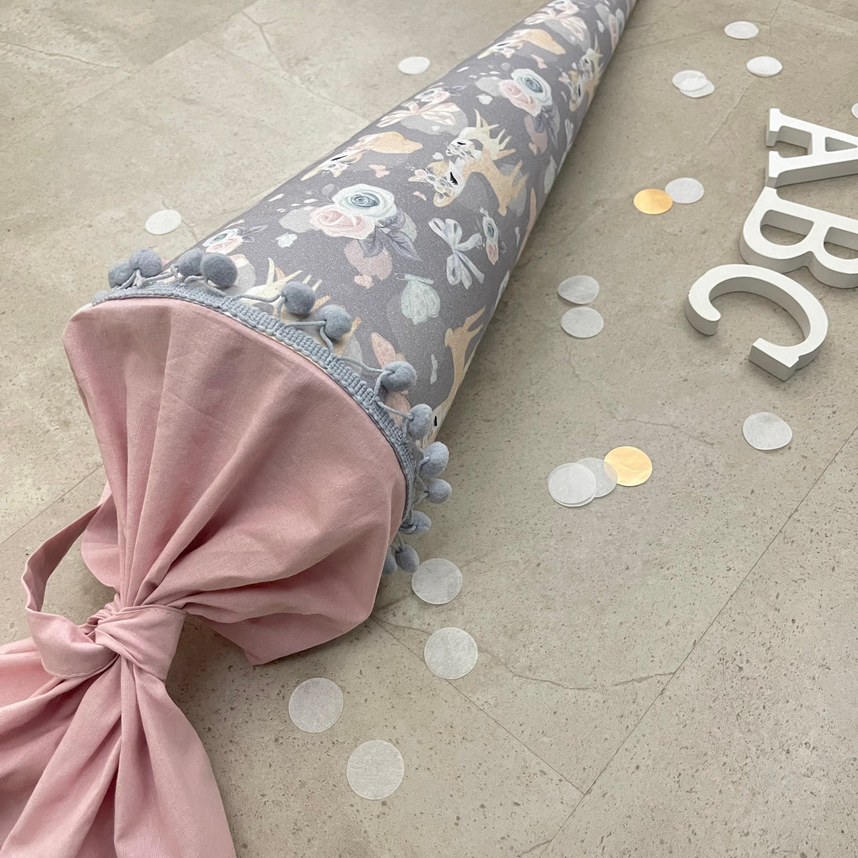 Schultüte Zuckertüte Einschulung Groß 70cm Handmade / Rehe grau