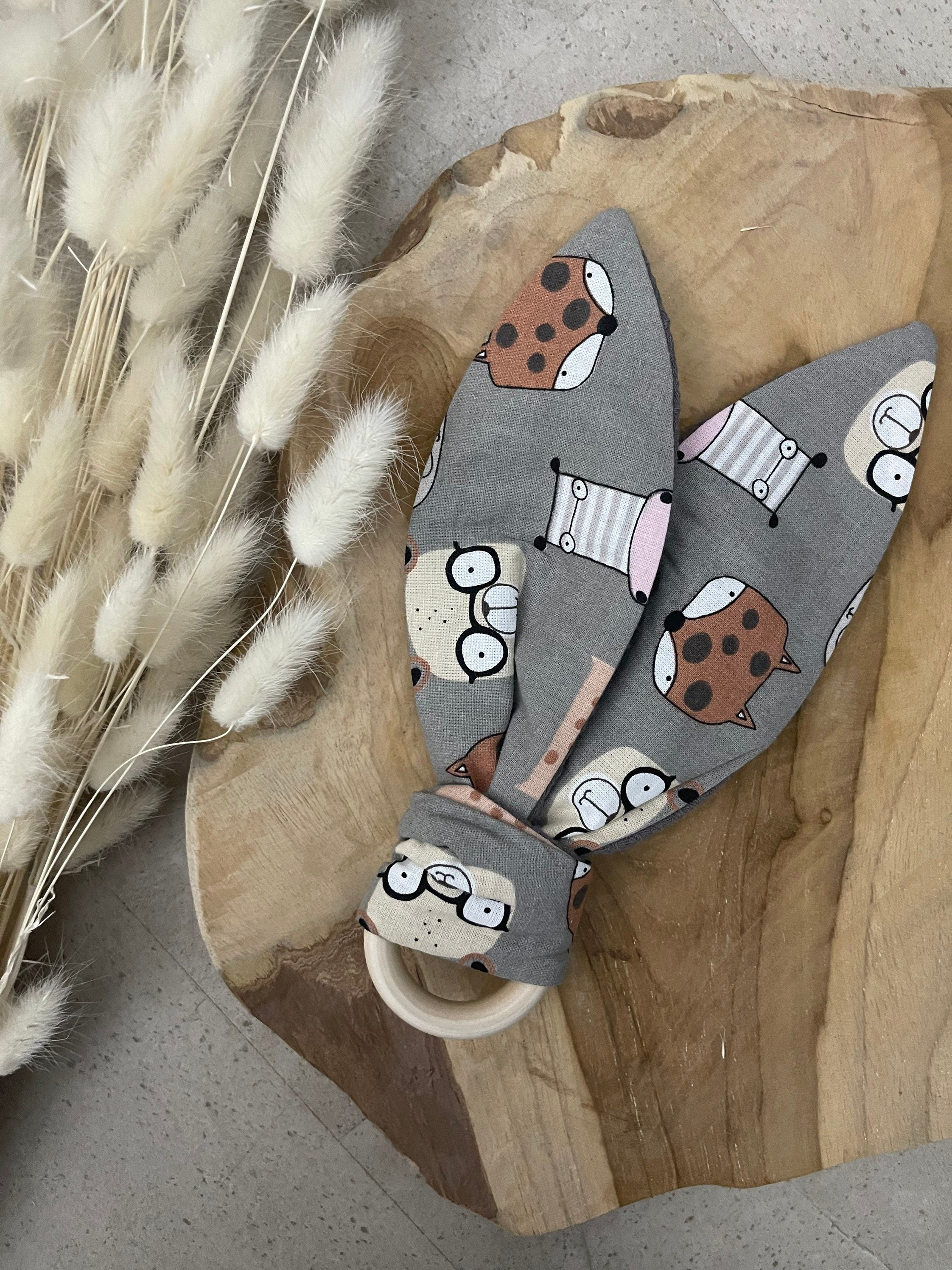 Beißring Hasenohren Greifling Zahnungsspielzeug Holzring | Tiere