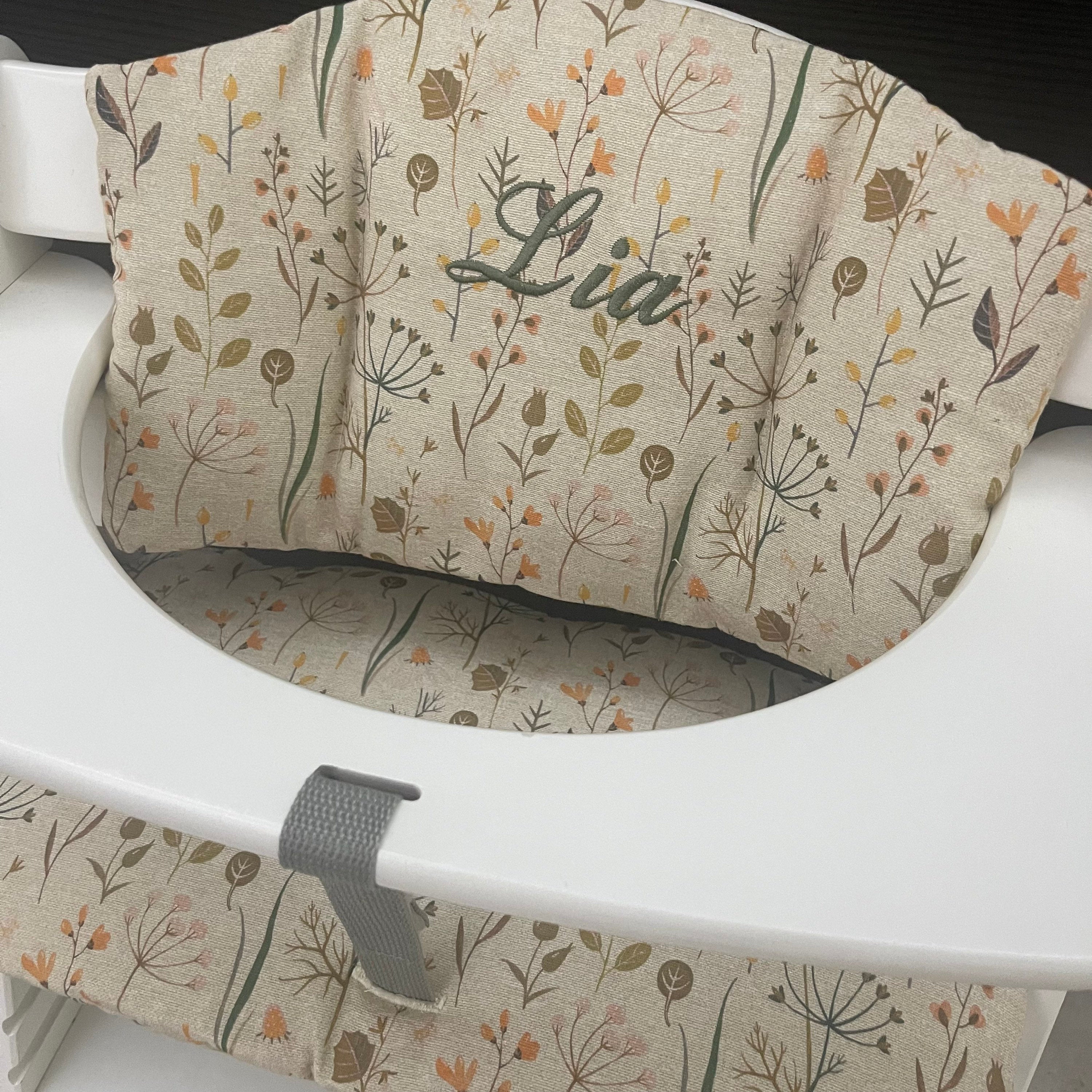 Sitzkissen Kissenset für Hauck Alpha, Tray Hochstuhl - Blumen Natur