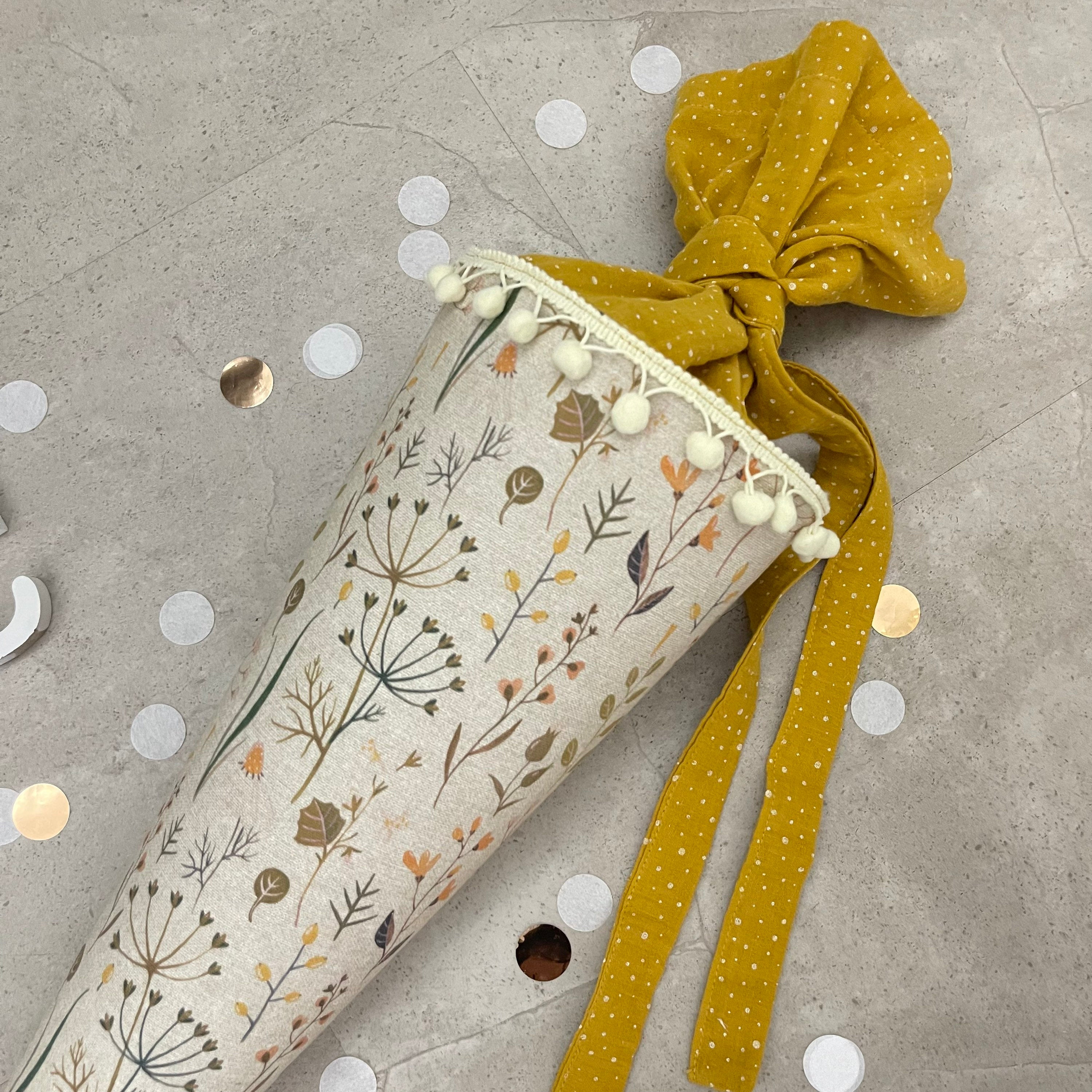 Schultüte Zuckertüte Einschulung Groß 70cm Handmade / Natur Blumen