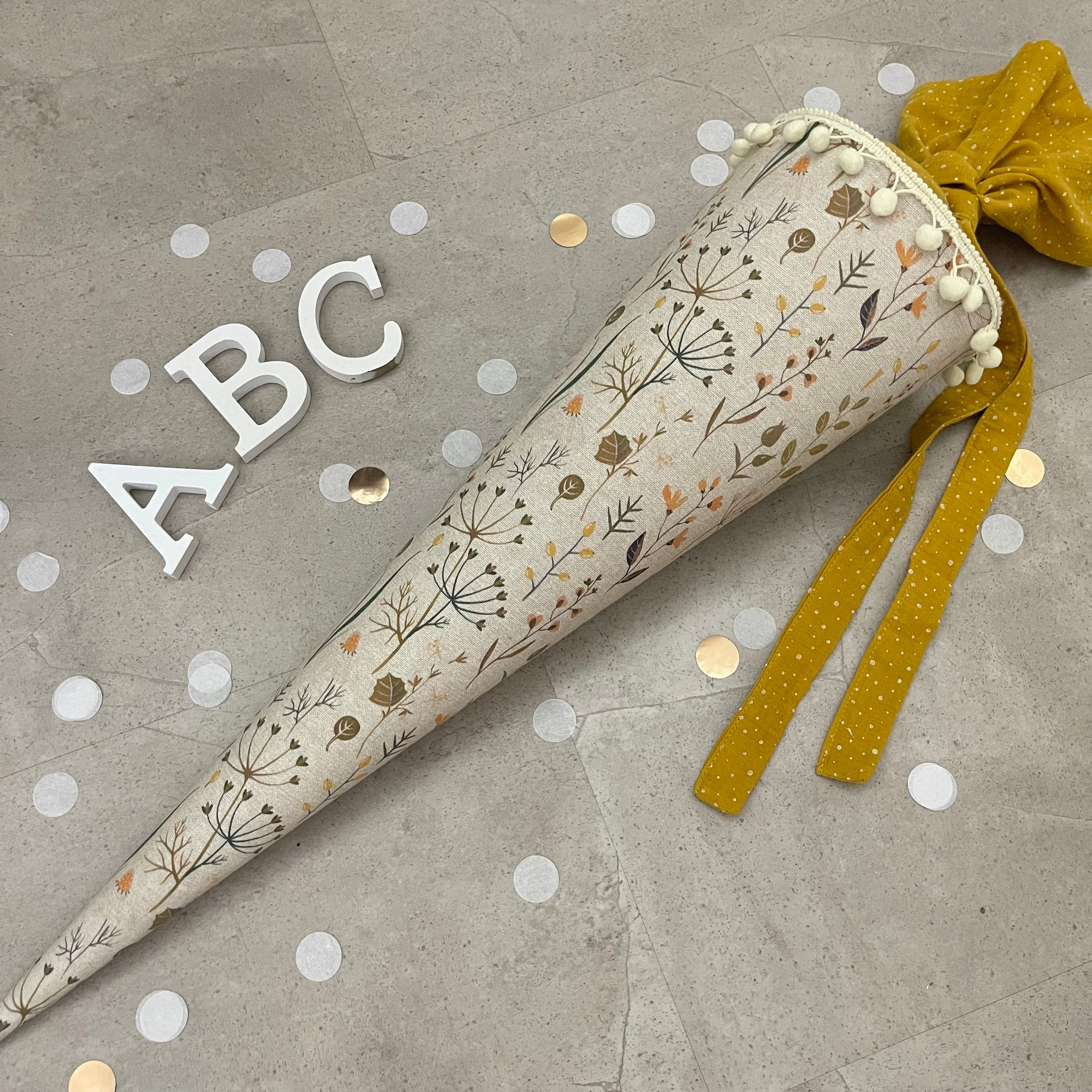 Schultüte Zuckertüte Einschulung Groß 70cm Handmade / Natur Blumen