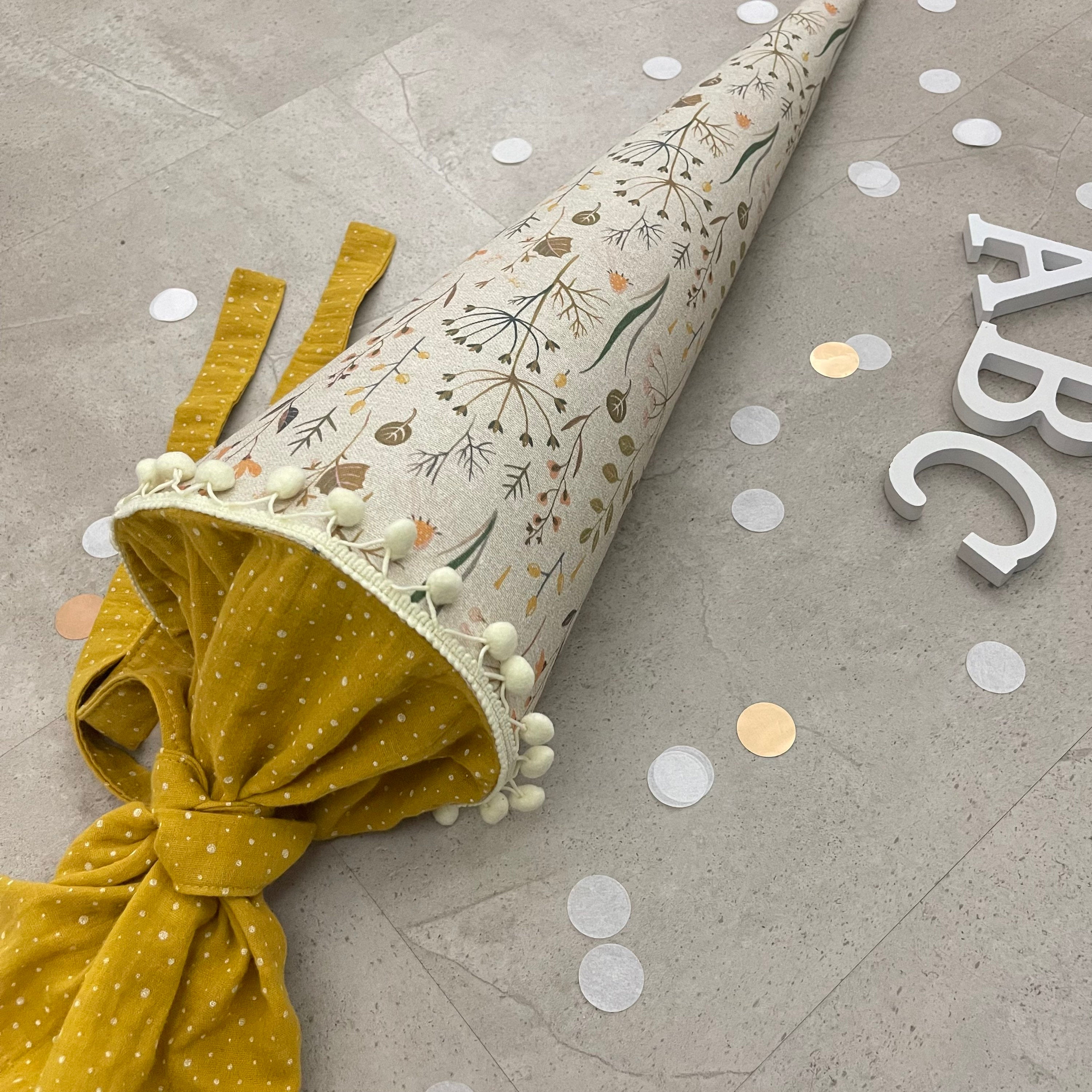 Schultüte Zuckertüte Einschulung Groß 70cm Handmade / Natur Blumen