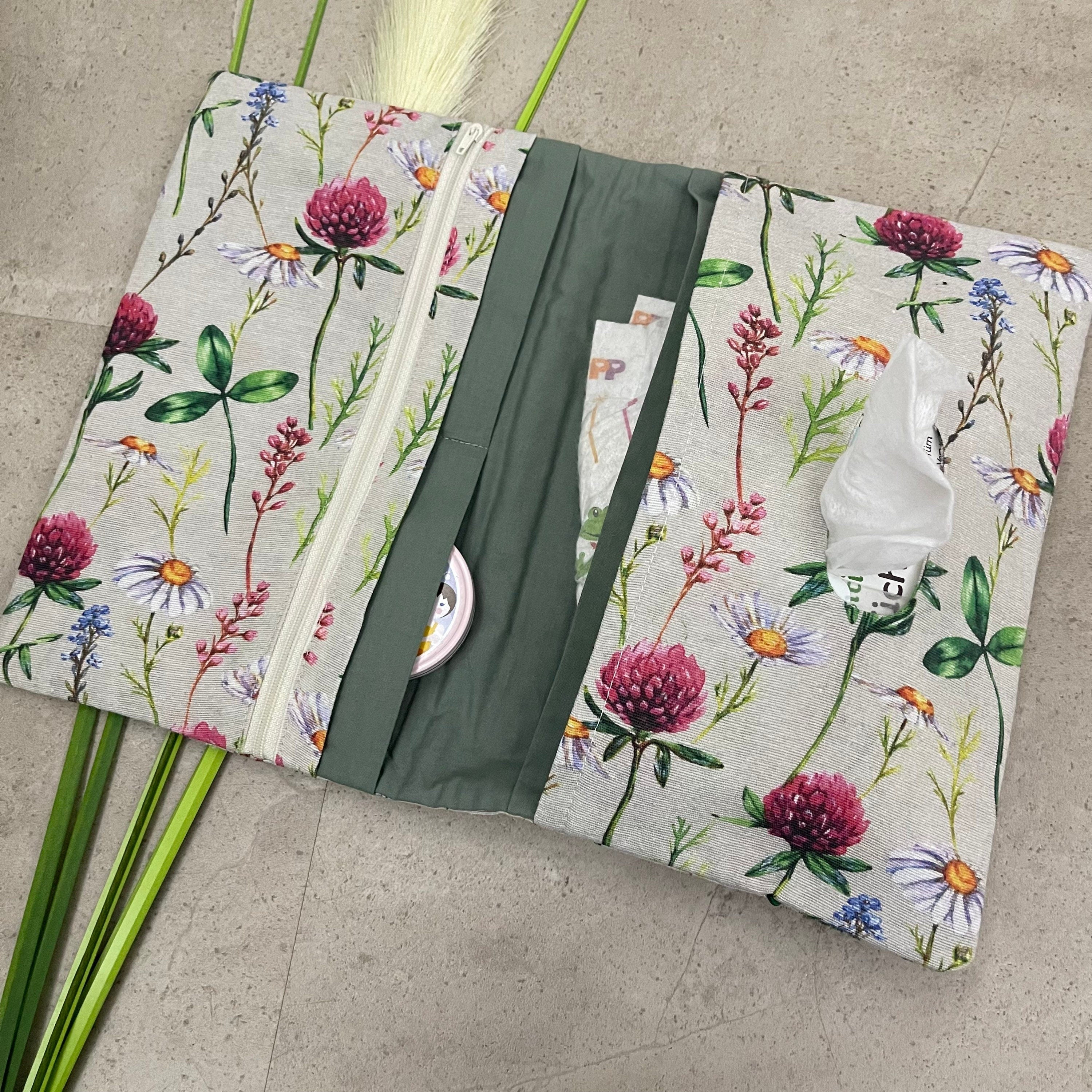 Wickeltasche Windeltasche Baby - Loneta Natur Blumen