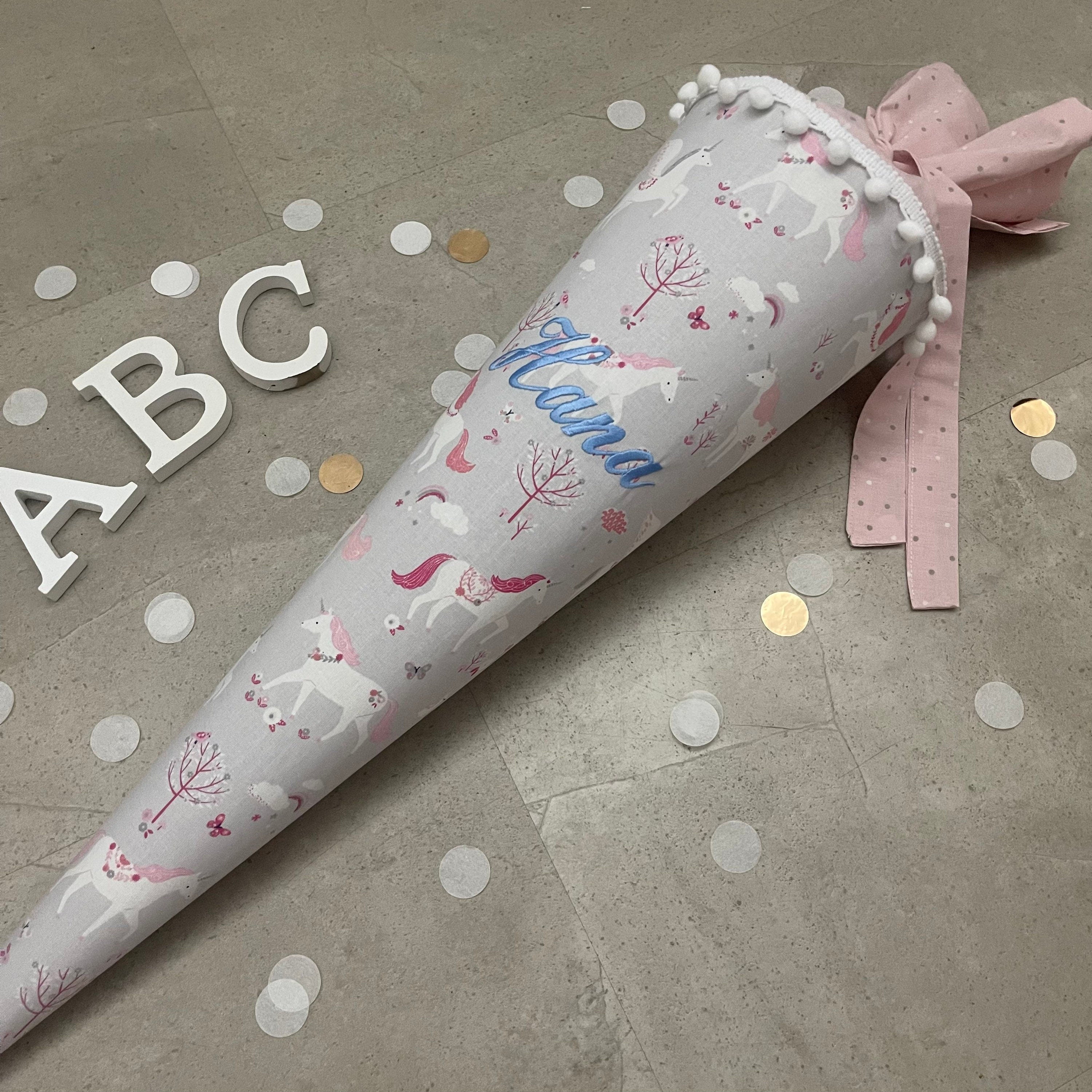 Schultüte Stoff Zuckertüte Einschulung 70cm Handmade Einhorn/Grau