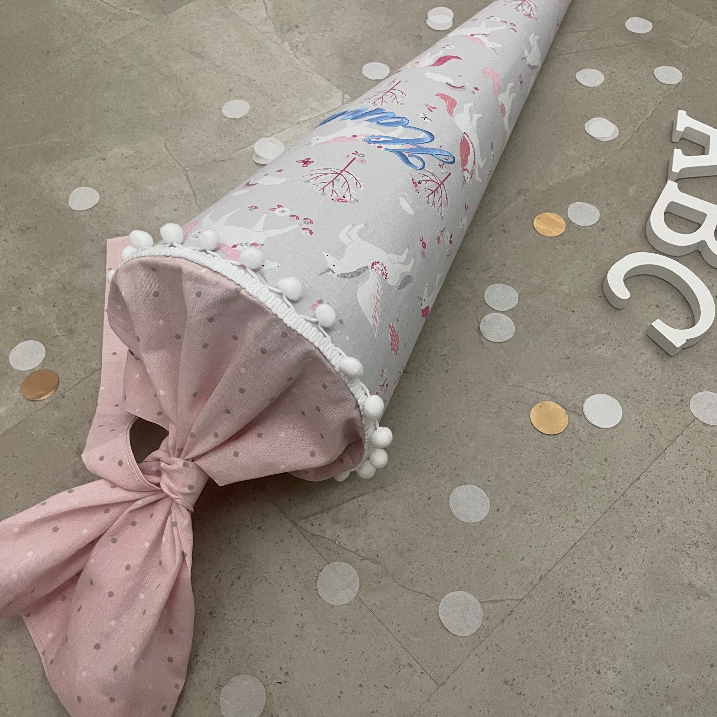 Schultüte Stoff Zuckertüte Einschulung 70cm Handmade Einhorn/Grau