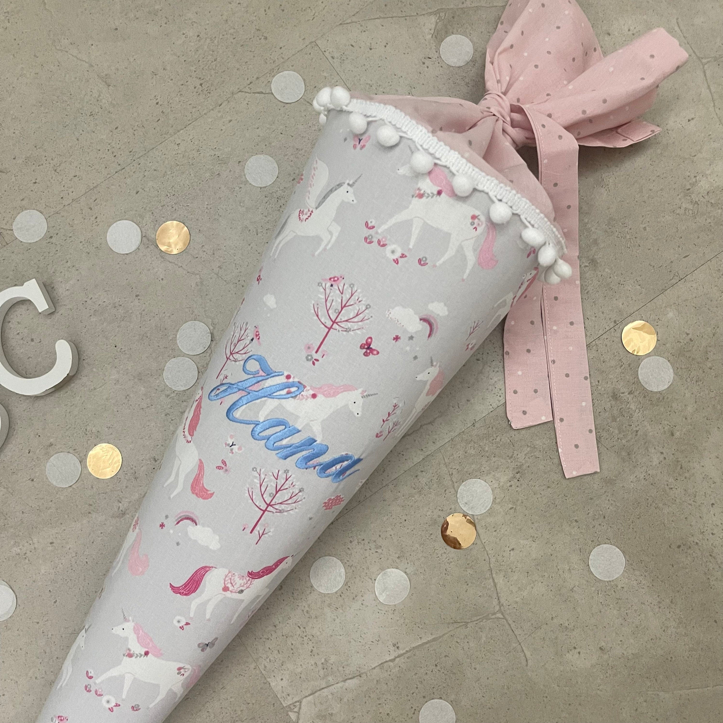 Schultüte Stoff Zuckertüte Einschulung 70cm Handmade Einhorn/Grau