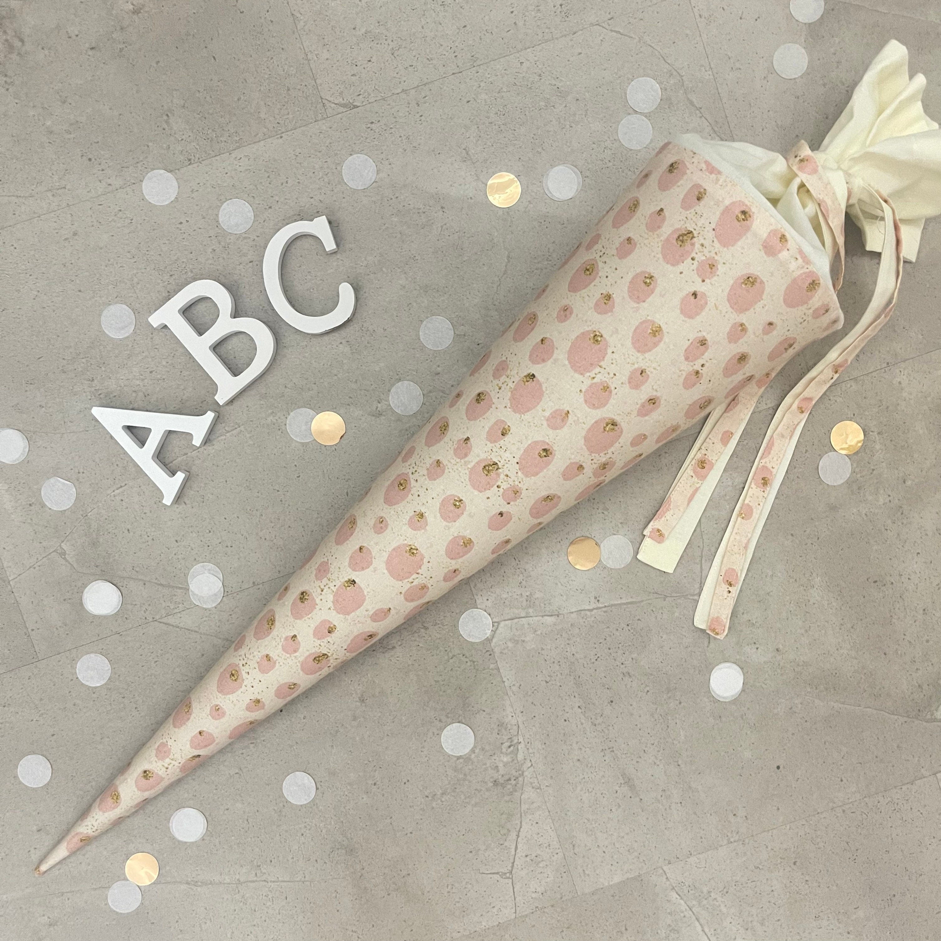 Schultüte Zuckertüte Einschulung Groß 70cm Handmade / Punkte mit Goldakzenten