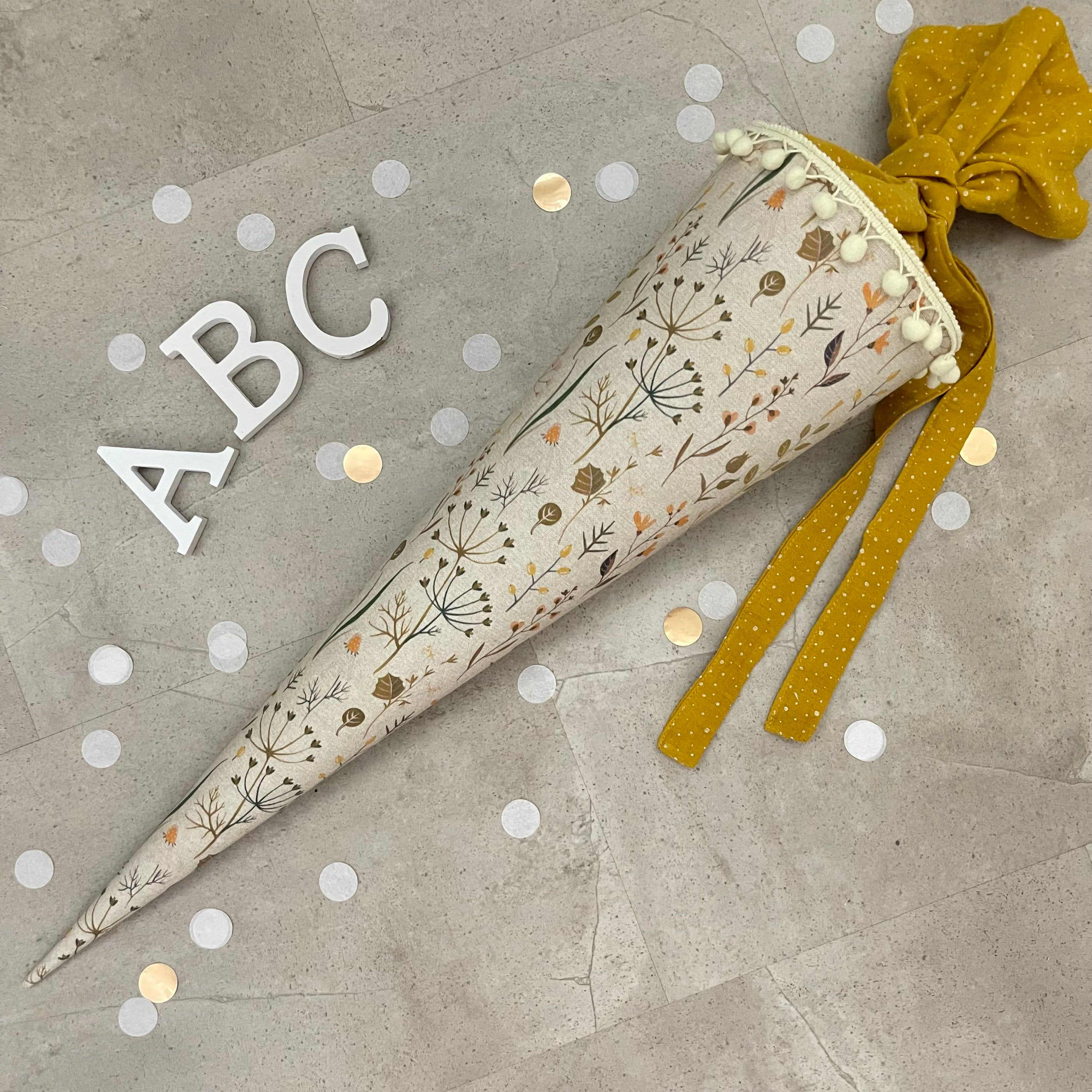 Schultüte Zuckertüte Einschulung Groß 70cm Handmade / Natur Blumen