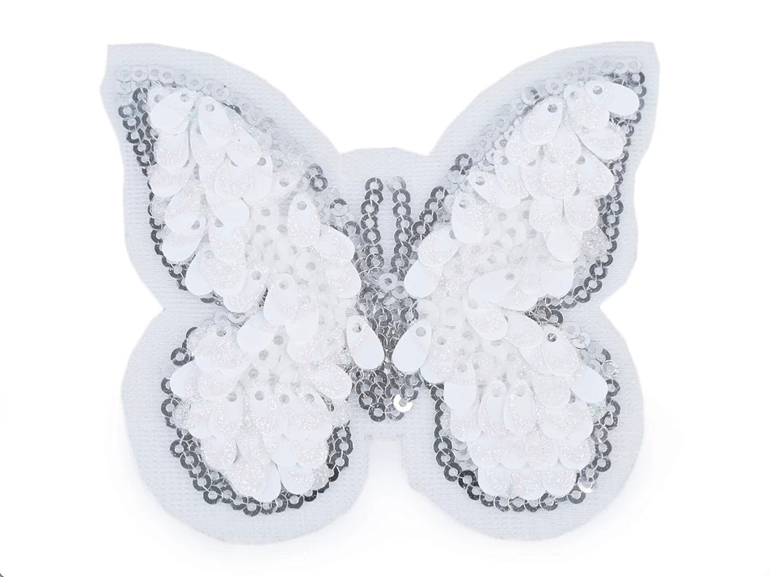 Aufnäher/Applikation - Schmetterling Pailletten weiß