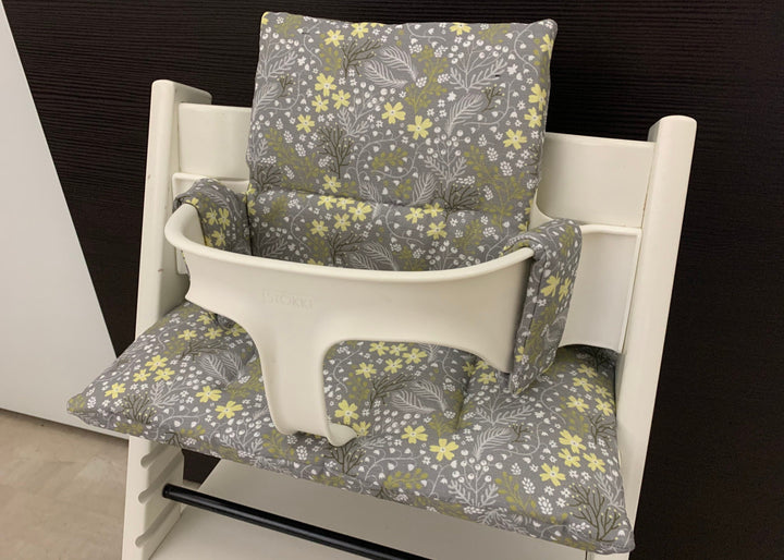 Tripp Trapp Sitzkissen Kissenset für Stokke Hochstuhl - Loneta Blumen Grau