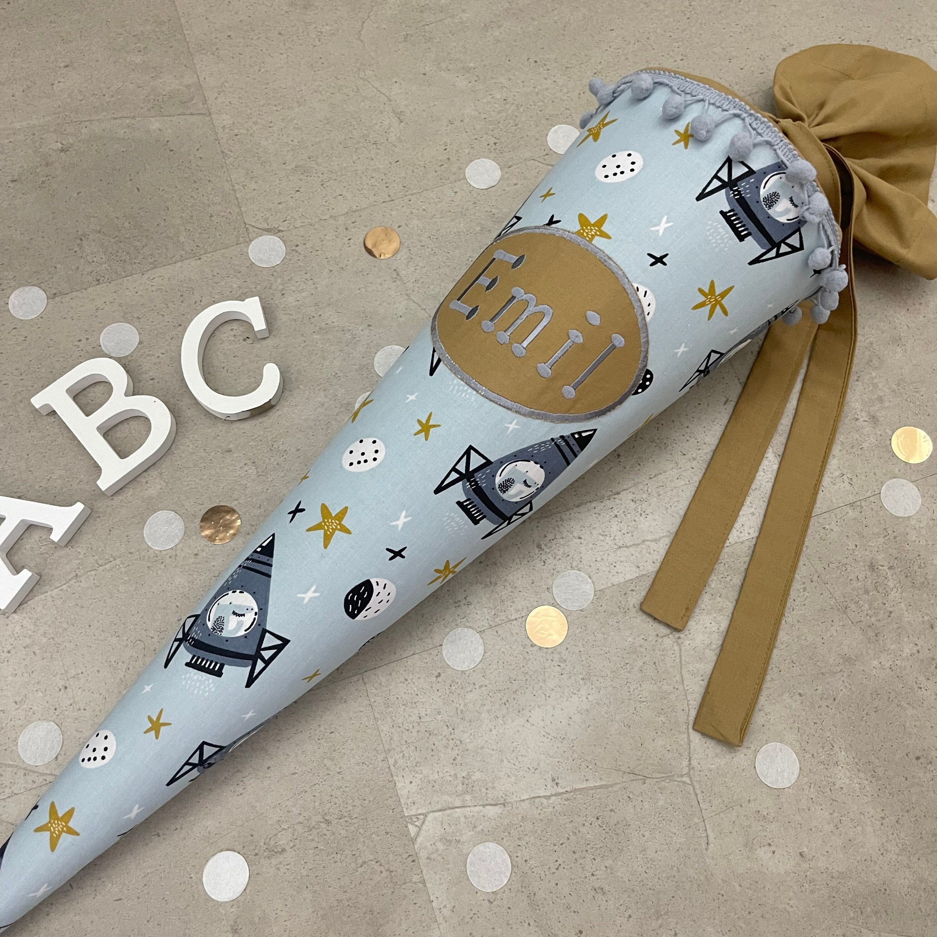 Schultüte Zuckertüte Einschulung Groß 70cm Handmade / Rakete mit Ovalem Kreis