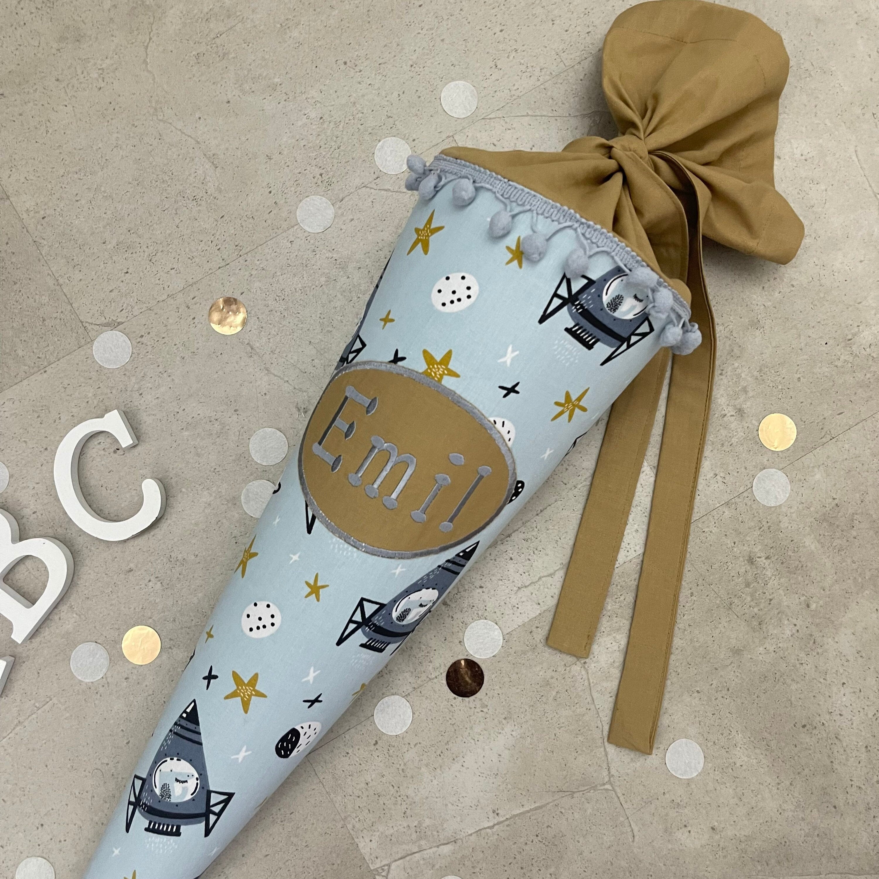 Schultüte Zuckertüte Einschulung Groß 70cm Handmade / Rakete mit Ovalem Kreis