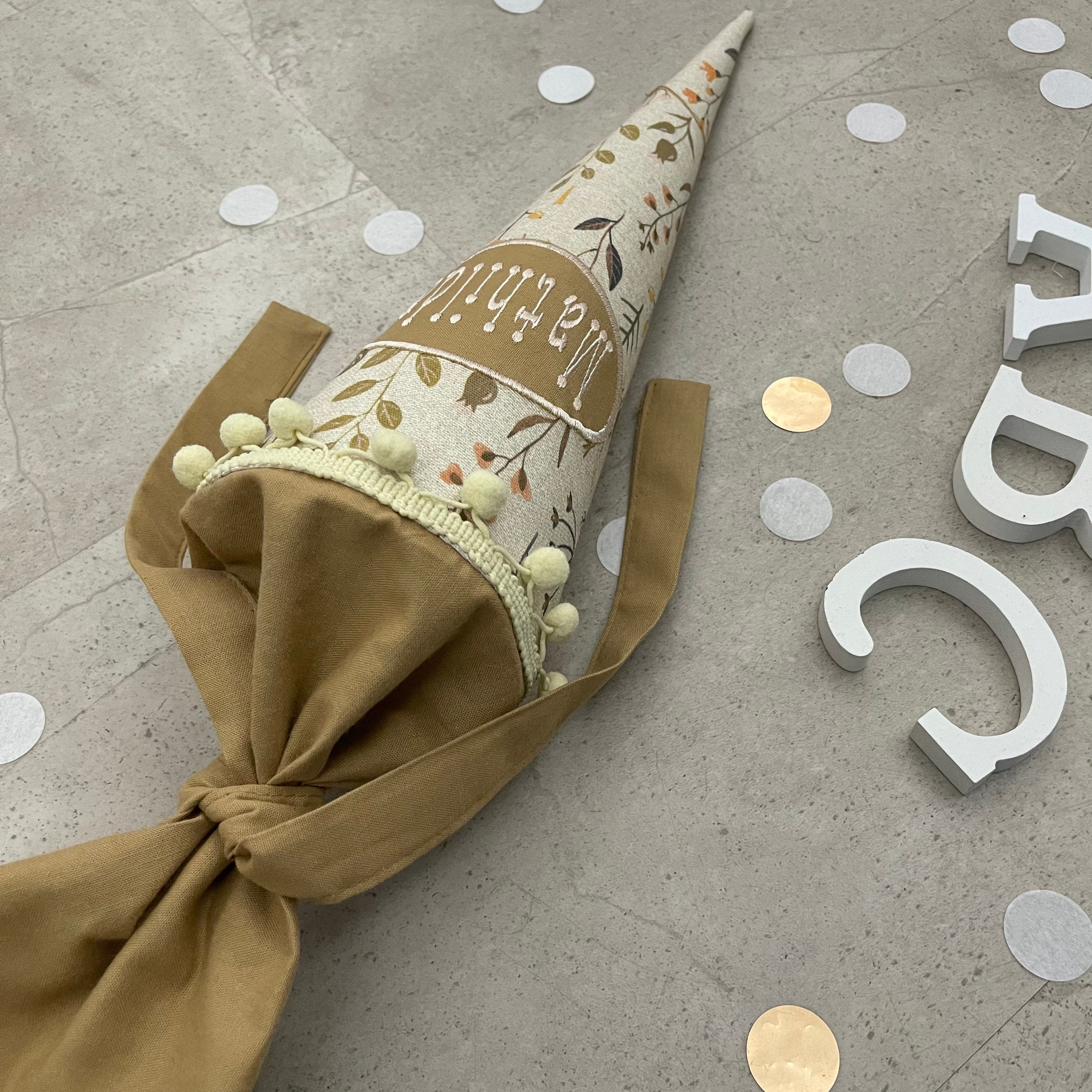 Geschwisterschultüte klein Zuckertüte Einschulung 35cm Handmade / Natur Blumen mit ovalen Kreis