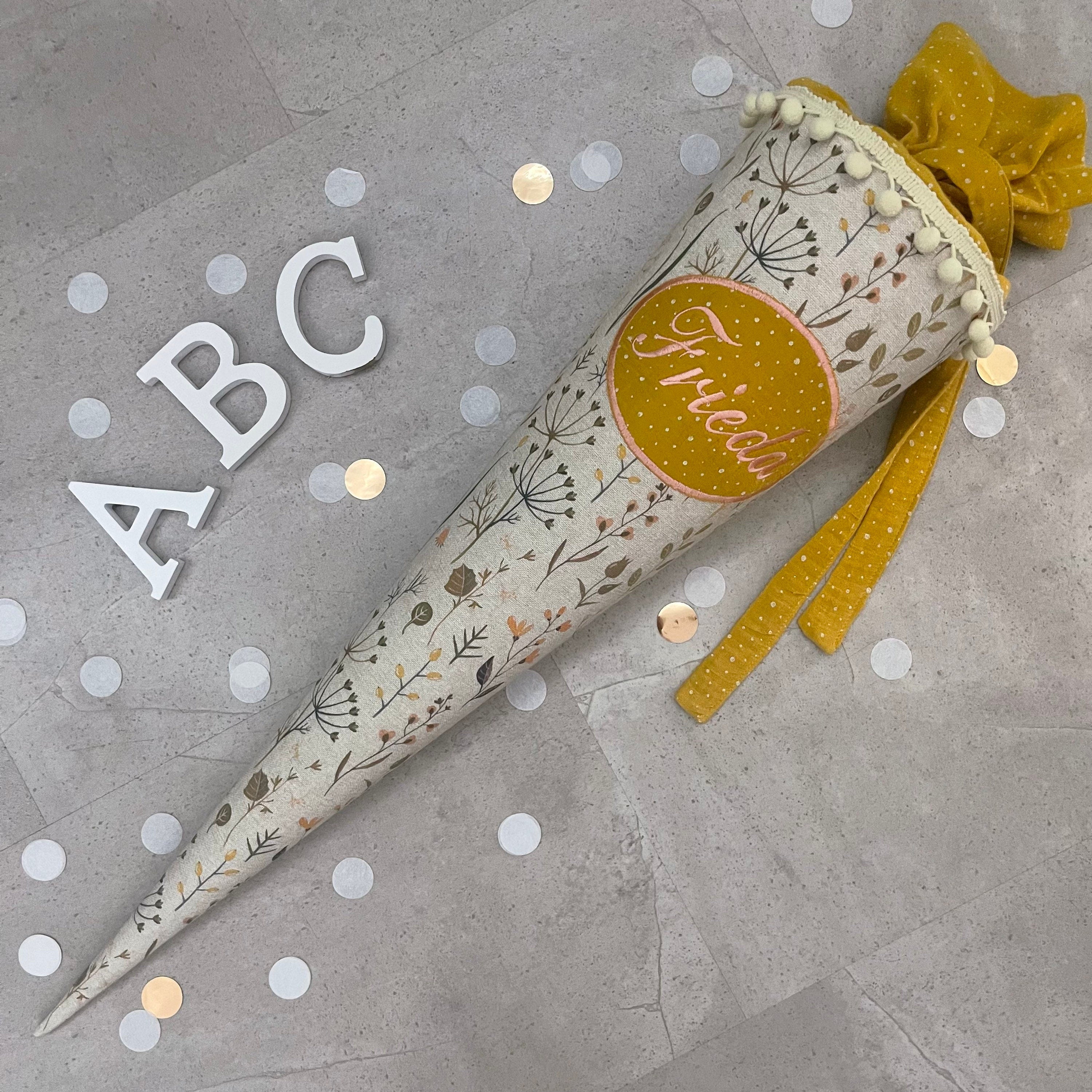 Schultüte Zuckertüte Einschulung Groß 70cm Handmade / Natur Blumen mit Ovalem Kreis