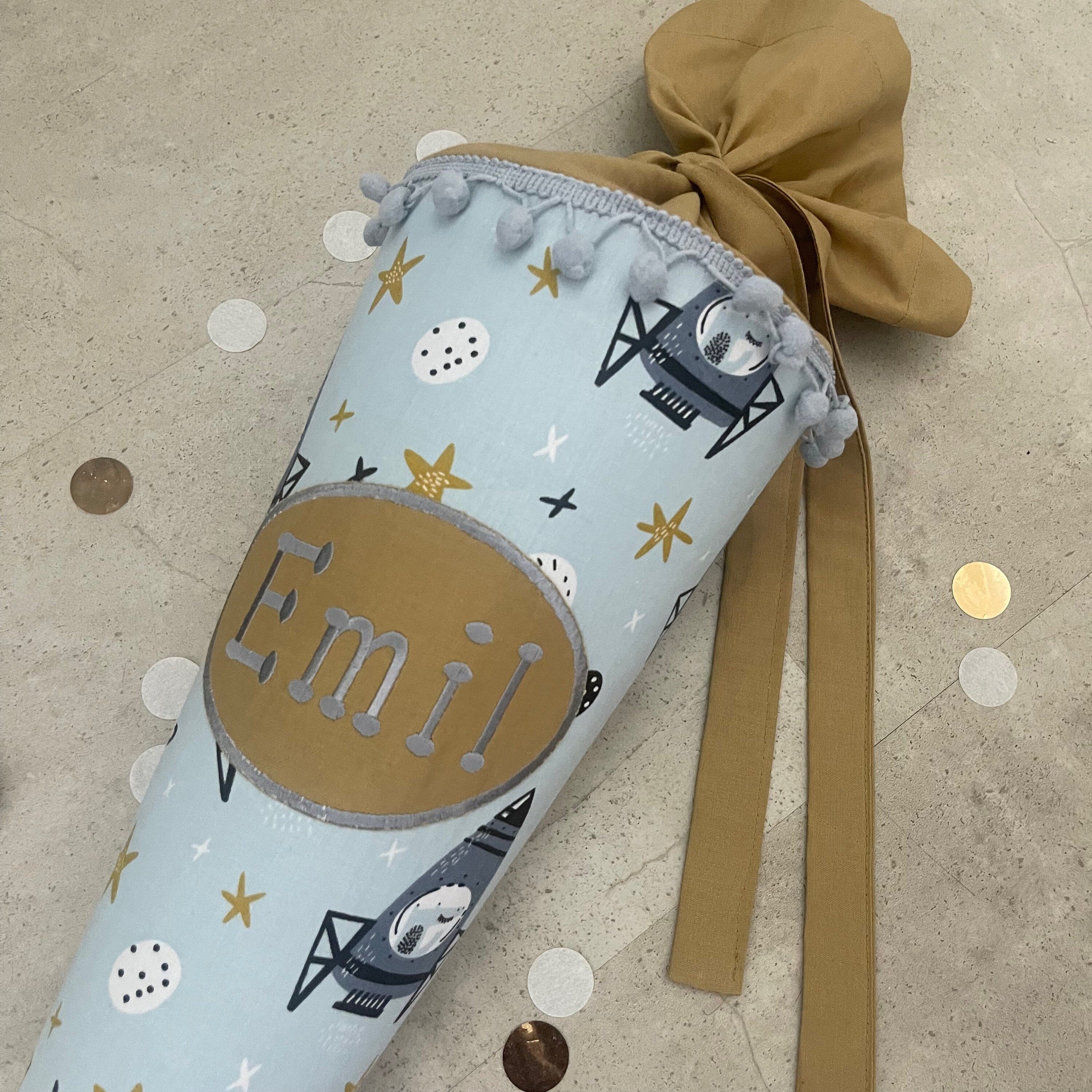 Schultüte Zuckertüte Einschulung Groß 70cm Handmade / Rakete mit Ovalem Kreis