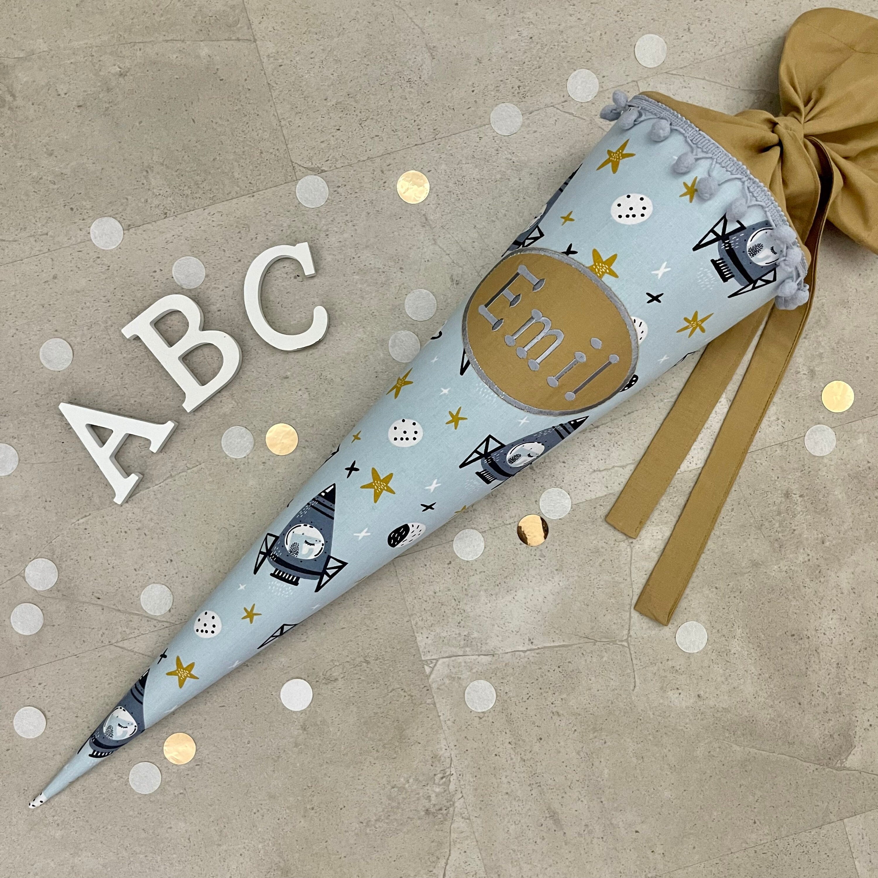 Schultüte Zuckertüte Einschulung Groß 70cm Handmade / Rakete mit Ovalem Kreis