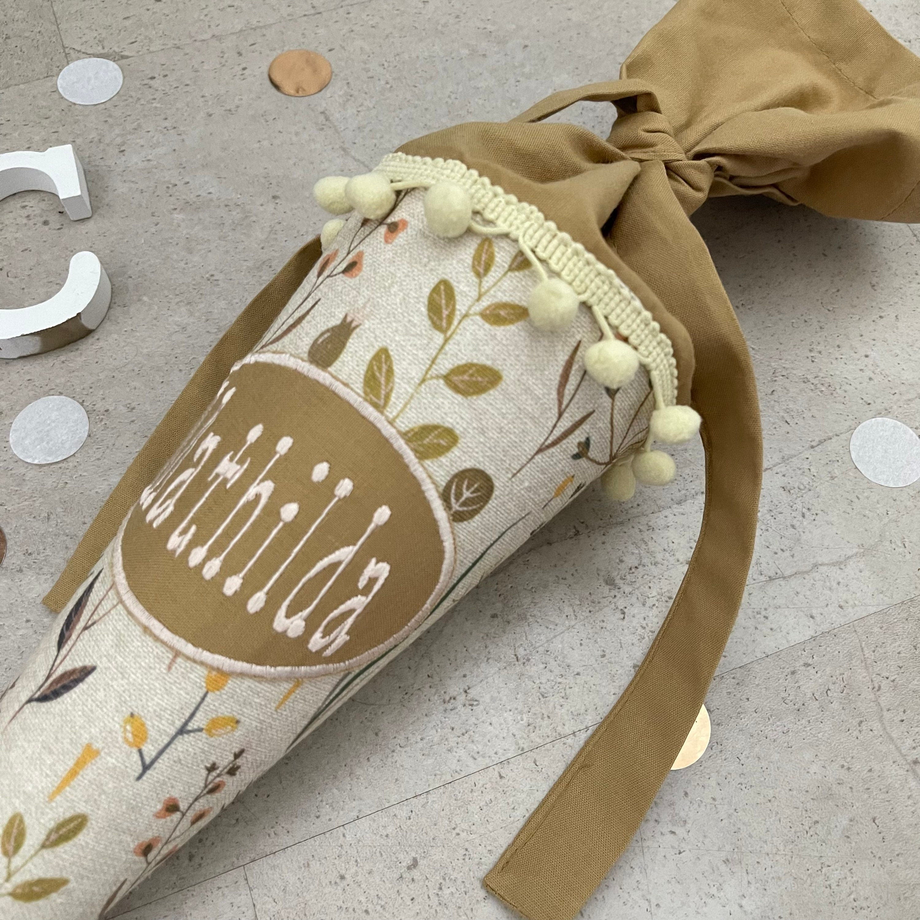 Geschwisterschultüte klein Zuckertüte Einschulung 35cm Handmade / Natur Blumen mit ovalen Kreis