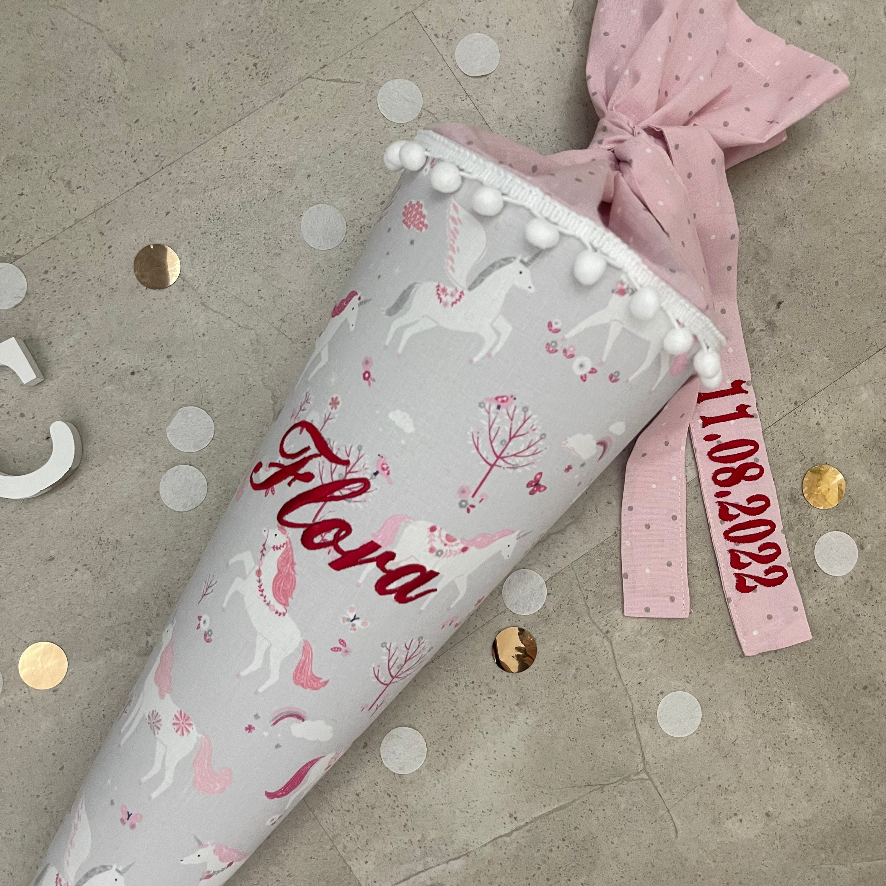 Schultüte Stoff Zuckertüte Einschulung 70cm Handmade Einhorn/Grau