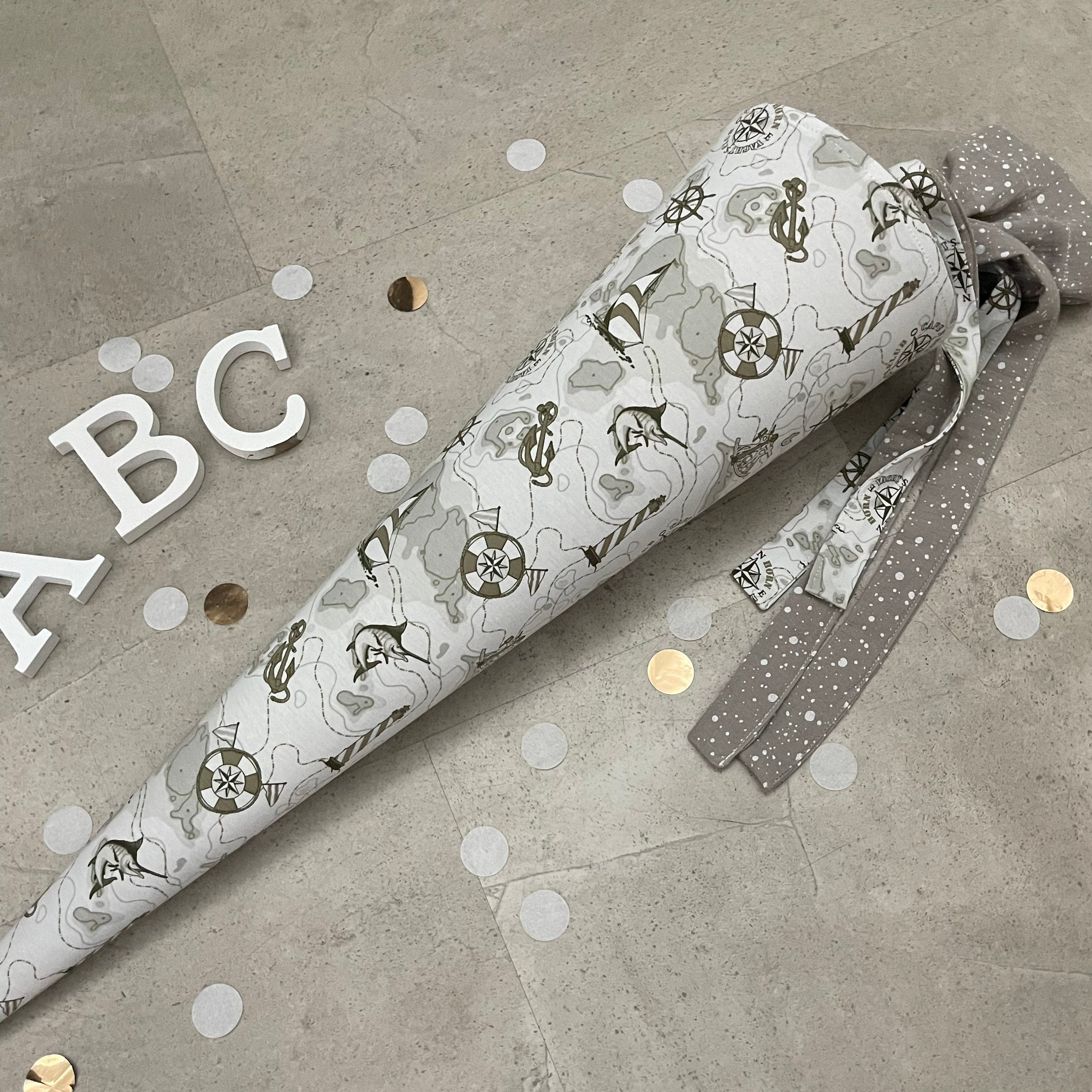 Schultüte Stoff Zuckertüte Einschulung 70cm Handmade Weltkarte