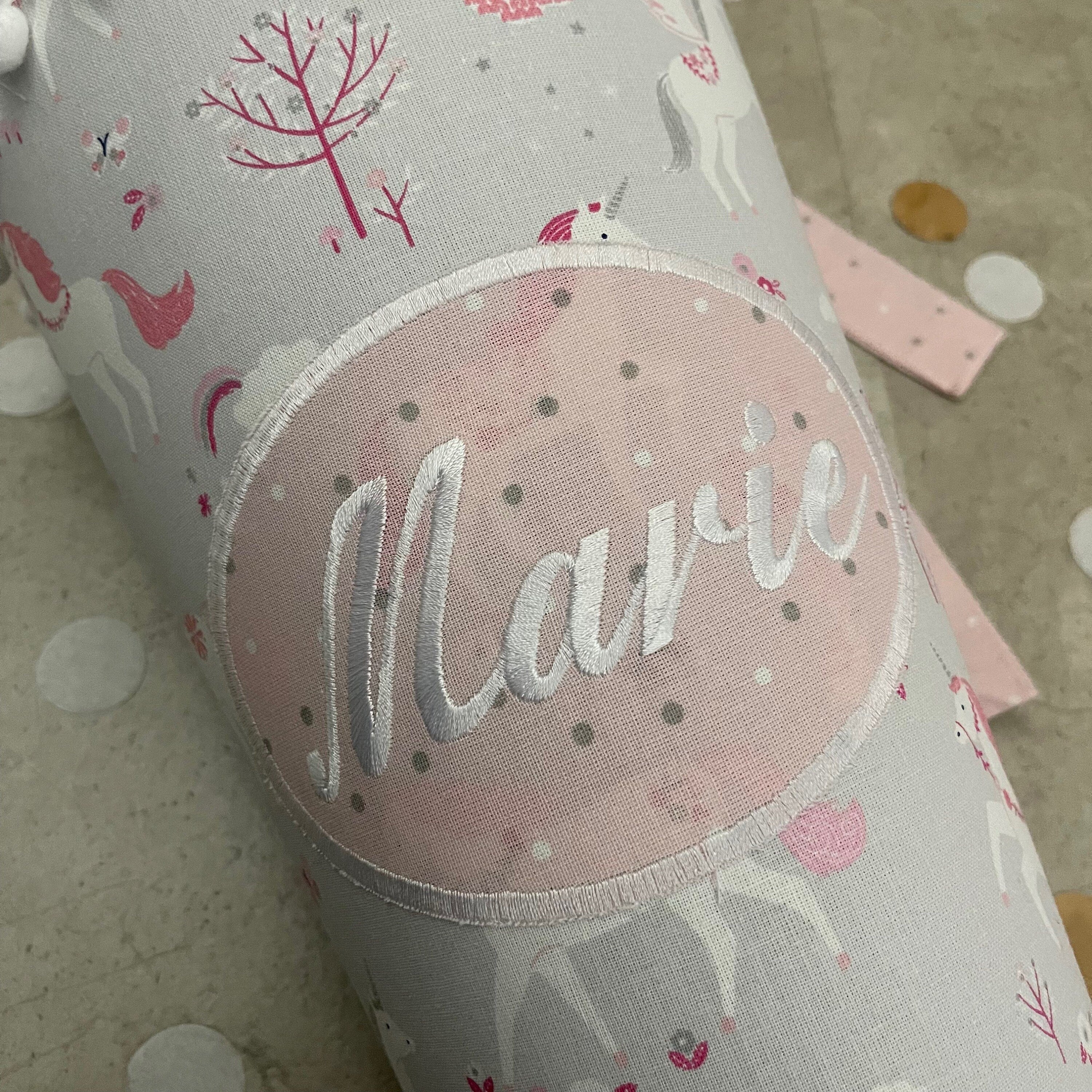 Geschwisterschultüte klein Zuckertüte Einschulung 35cm Handmade / Einhorn mit Ovalem Kreis