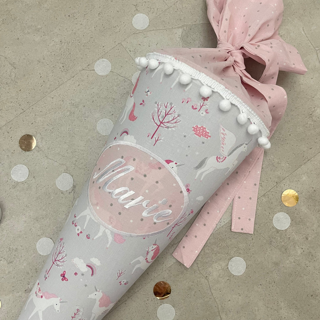 Geschwisterschultüte klein Zuckertüte Einschulung 35cm Handmade / Einhorn mit Ovalem Kreis
