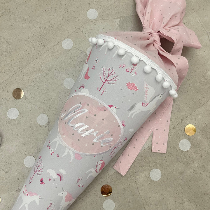 Schultüte Zuckertüte Einschulung Groß 70cm Handmade / Einhorn mit Ovalem Kreis