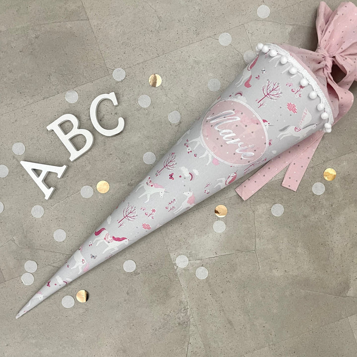 Schultüte Zuckertüte Einschulung Groß 70cm Handmade / Einhorn mit Ovalem Kreis