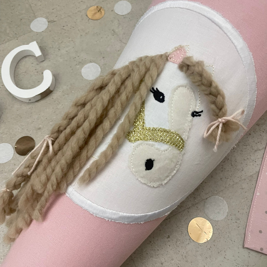 Schultüte Stoff Zuckertüte Einschulung 70cm Handmade - Pferd Stoff Rosa