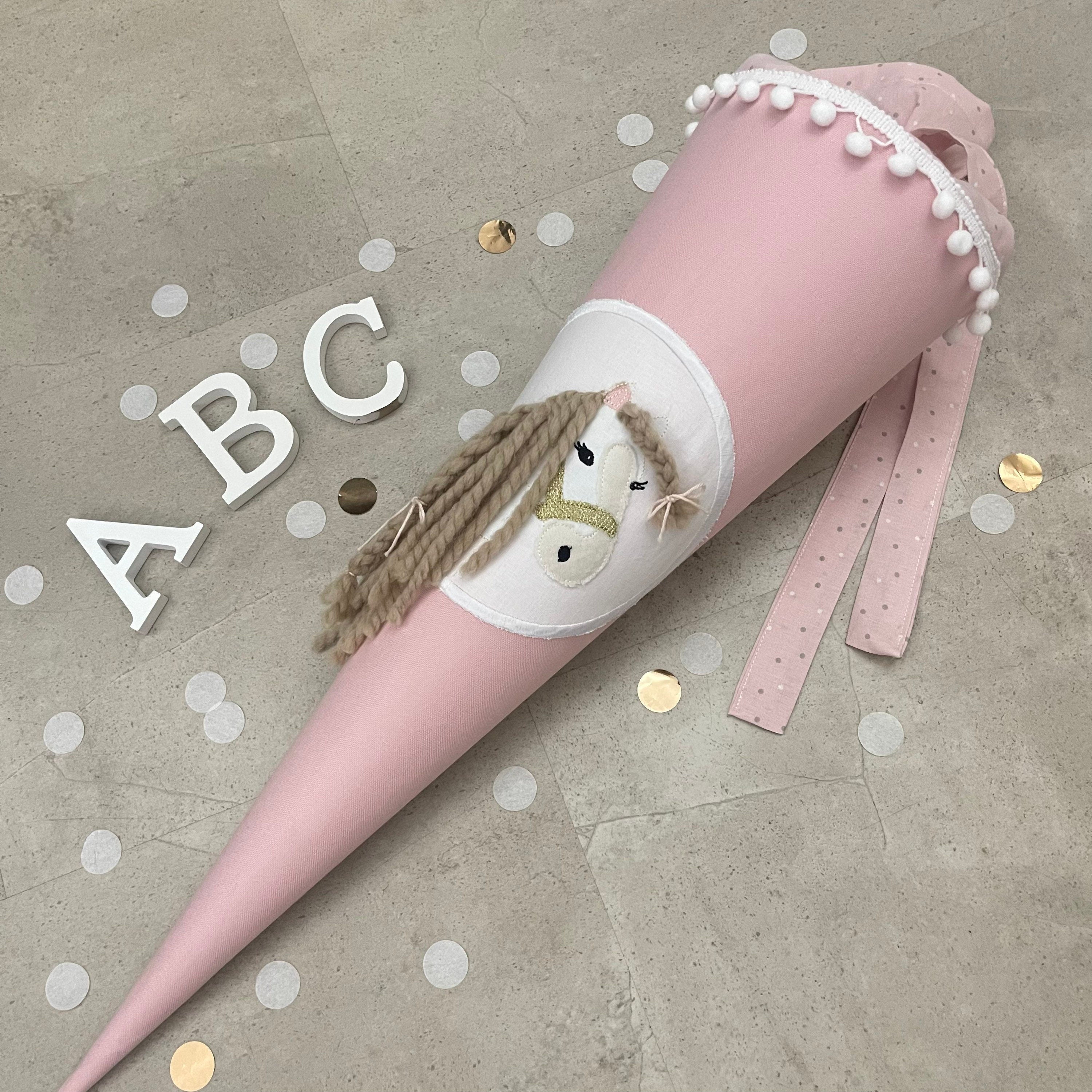 Schultüte Stoff Zuckertüte Einschulung 70cm Handmade - Pferd Stoff Rosa