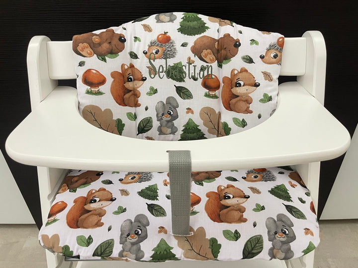 Sitzkissen Kissenset für Hauck Alpha, Tray, Beta Hochstuhl - Waldtiere Braun