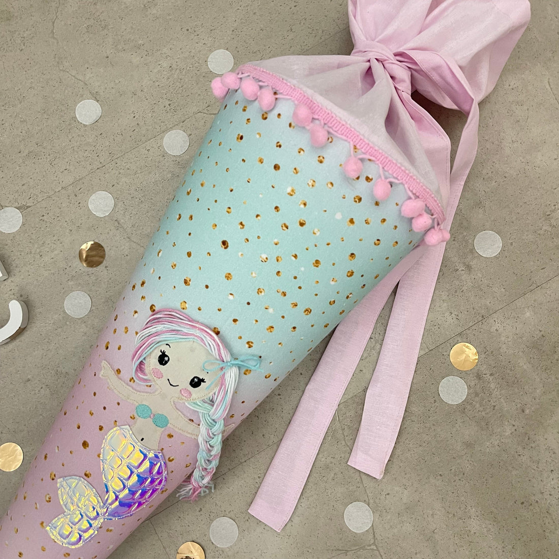 Schultüte Stoff Zuckertüte Einschulung 70cm Handmade - Meerjungfrau multicolor