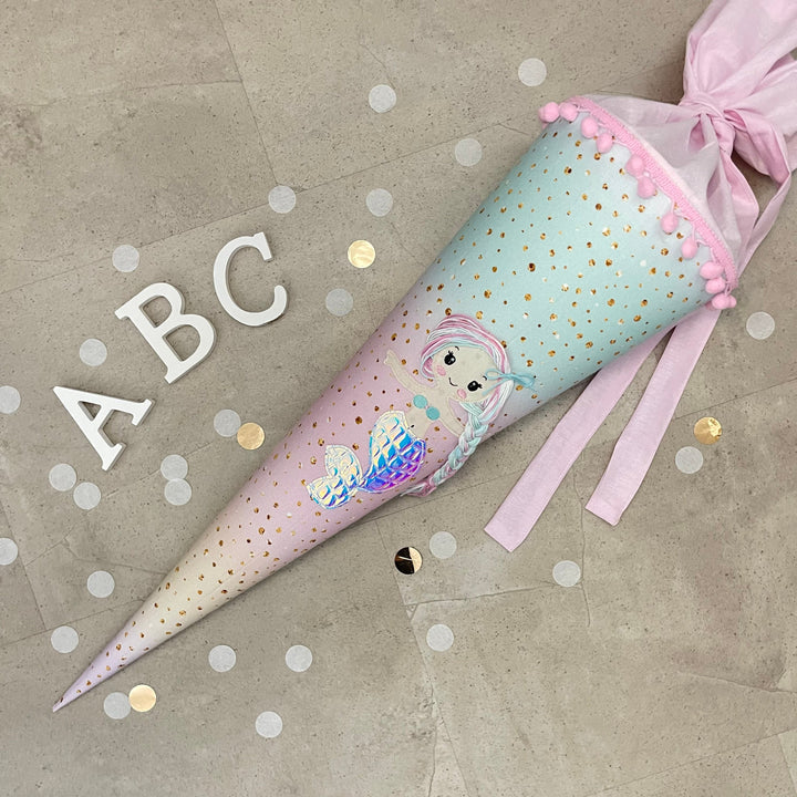 85cm Schultüte Stoff Zuckertüte Einschulung Handmade - Meerjungfrau multicolor