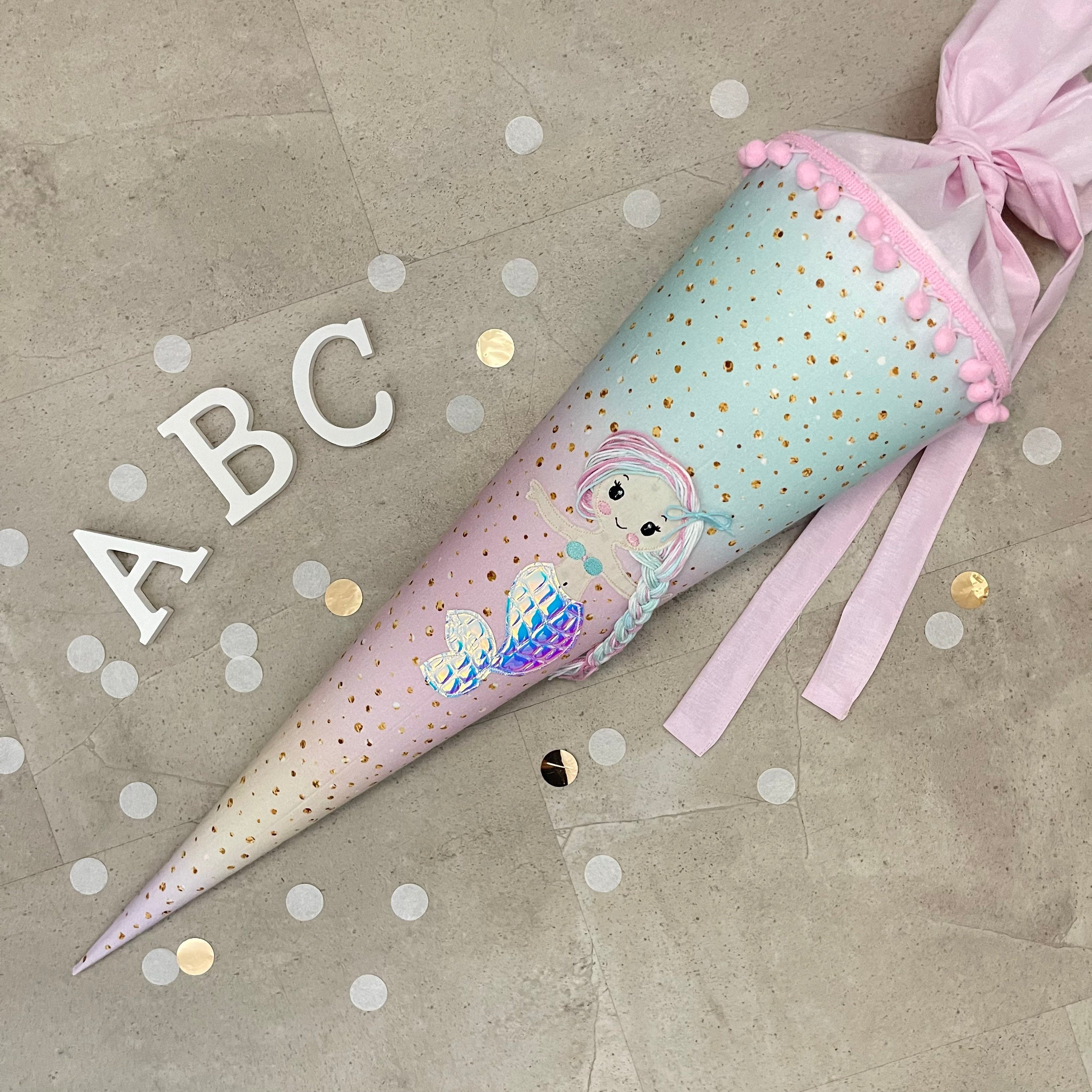 Schultüte Stoff Zuckertüte Einschulung 70cm Handmade - Meerjungfrau multicolor