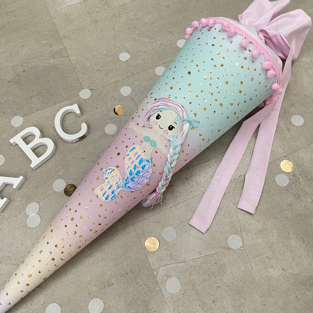 Schultüte Stoff Zuckertüte Einschulung 70cm Handmade - Meerjungfrau multicolor