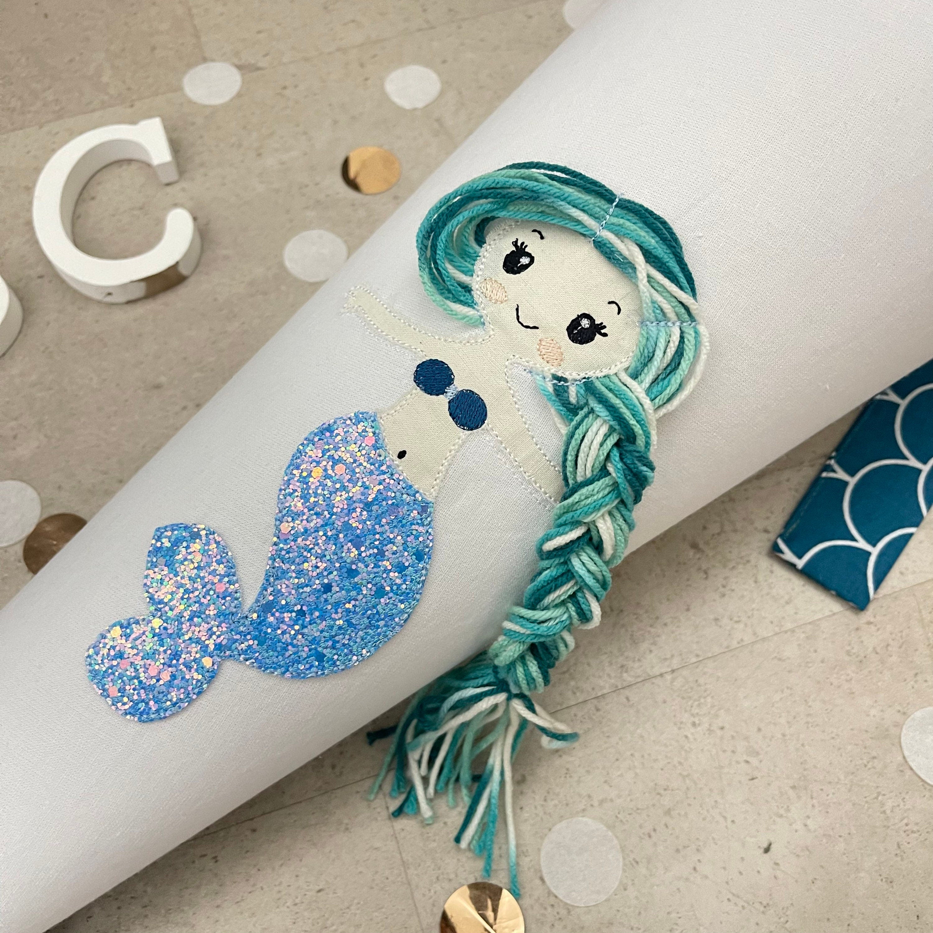 Schultüte Stoff Zuckertüte Einschulung 70cm Handmade - Meerjungfrau blau