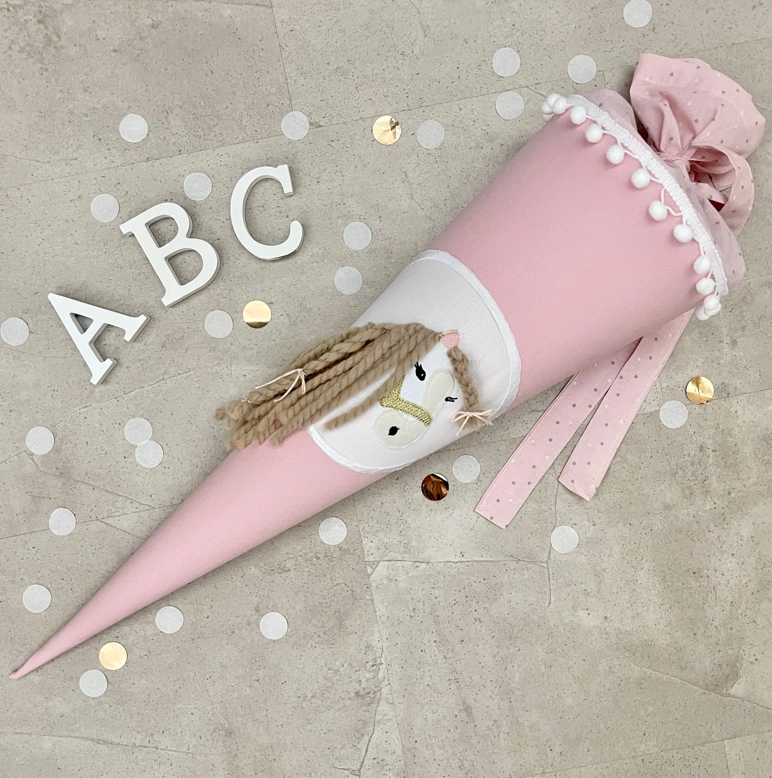 Schultüte Stoff Zuckertüte Einschulung 70cm Handmade - Pferd Stoff Rosa