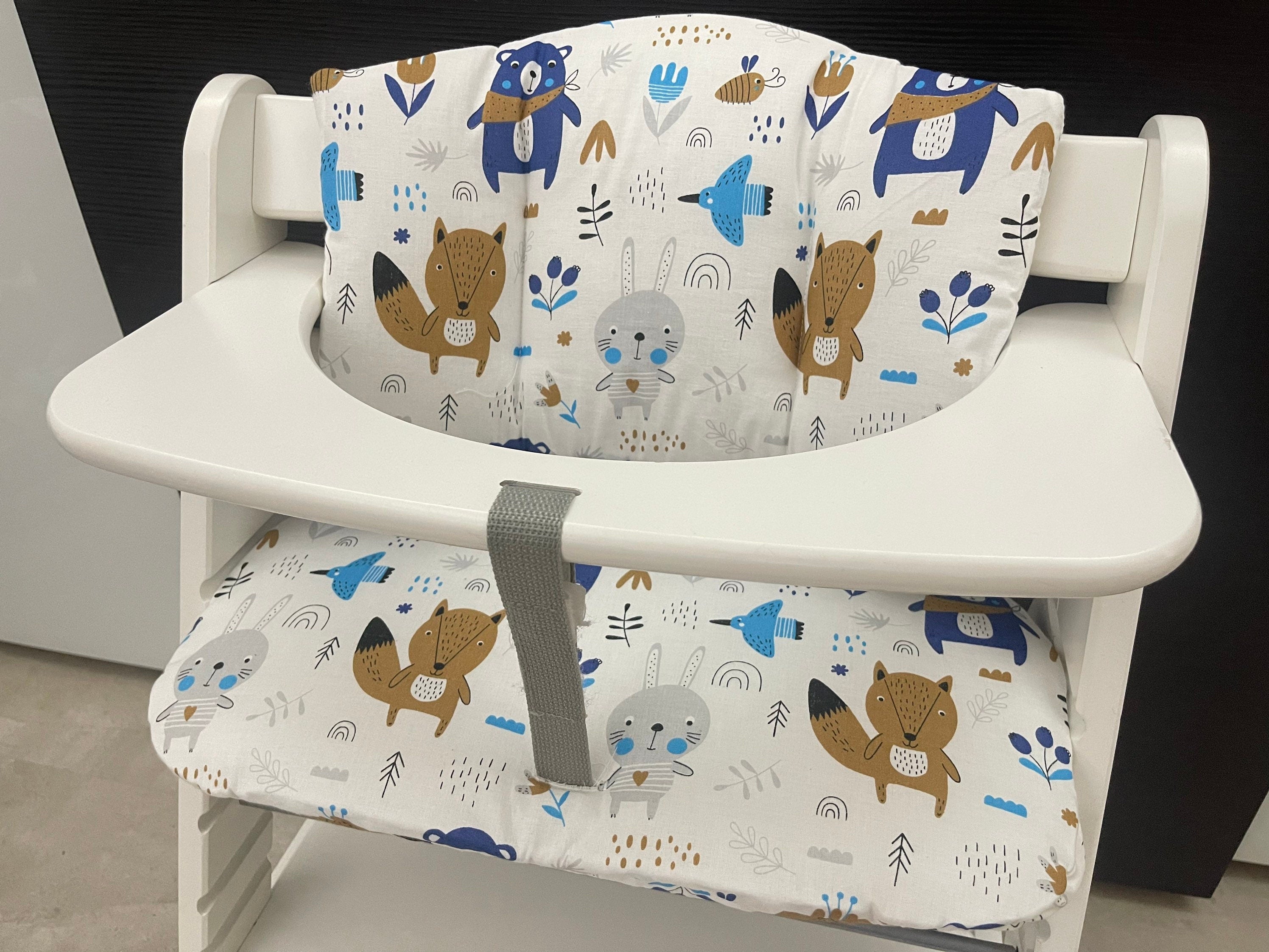 Sitzkissen Kissenset für Hauck Alpha, Tray, Beta Hochstuhl - Tiere blau