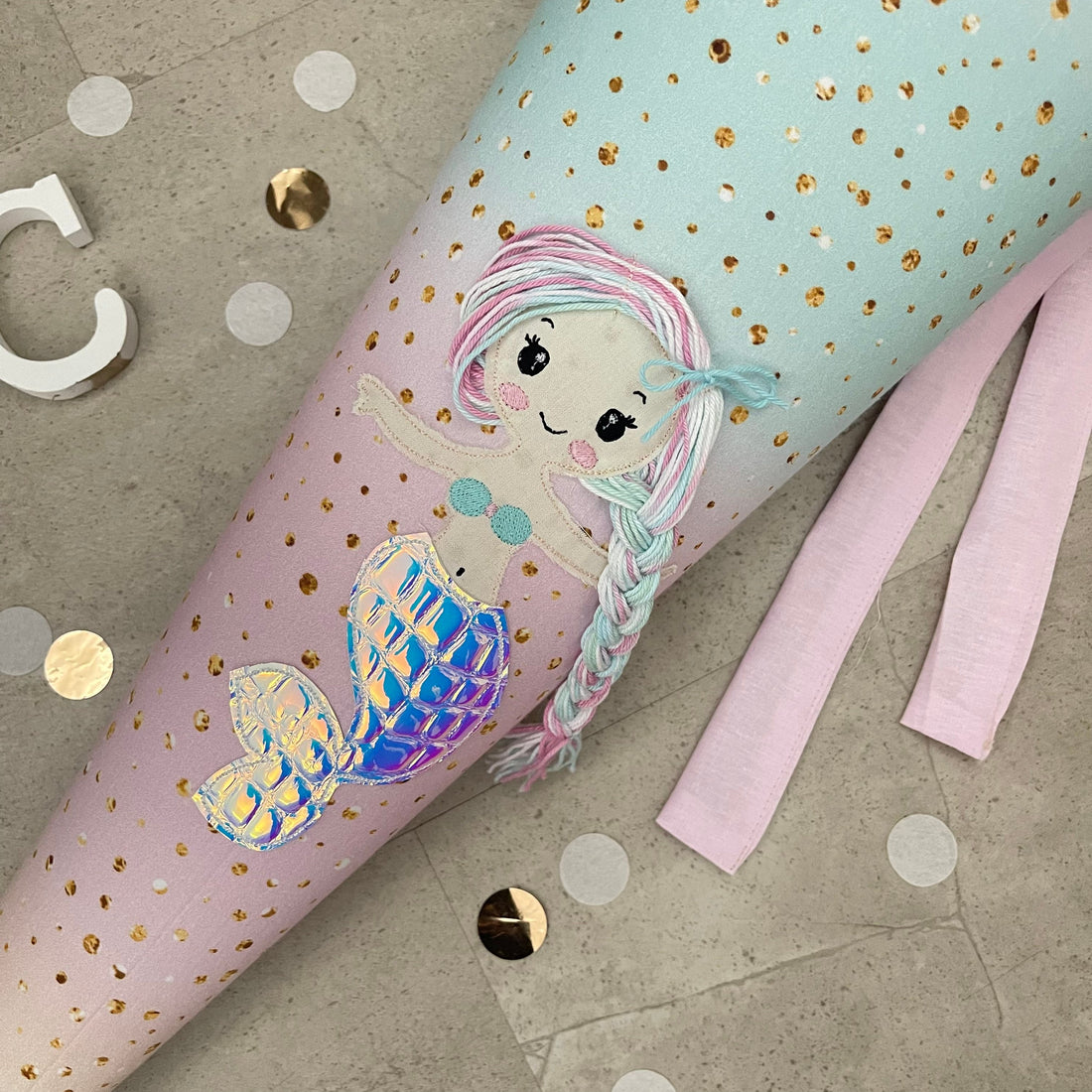 85cm Schultüte Stoff Zuckertüte Einschulung Handmade - Meerjungfrau multicolor