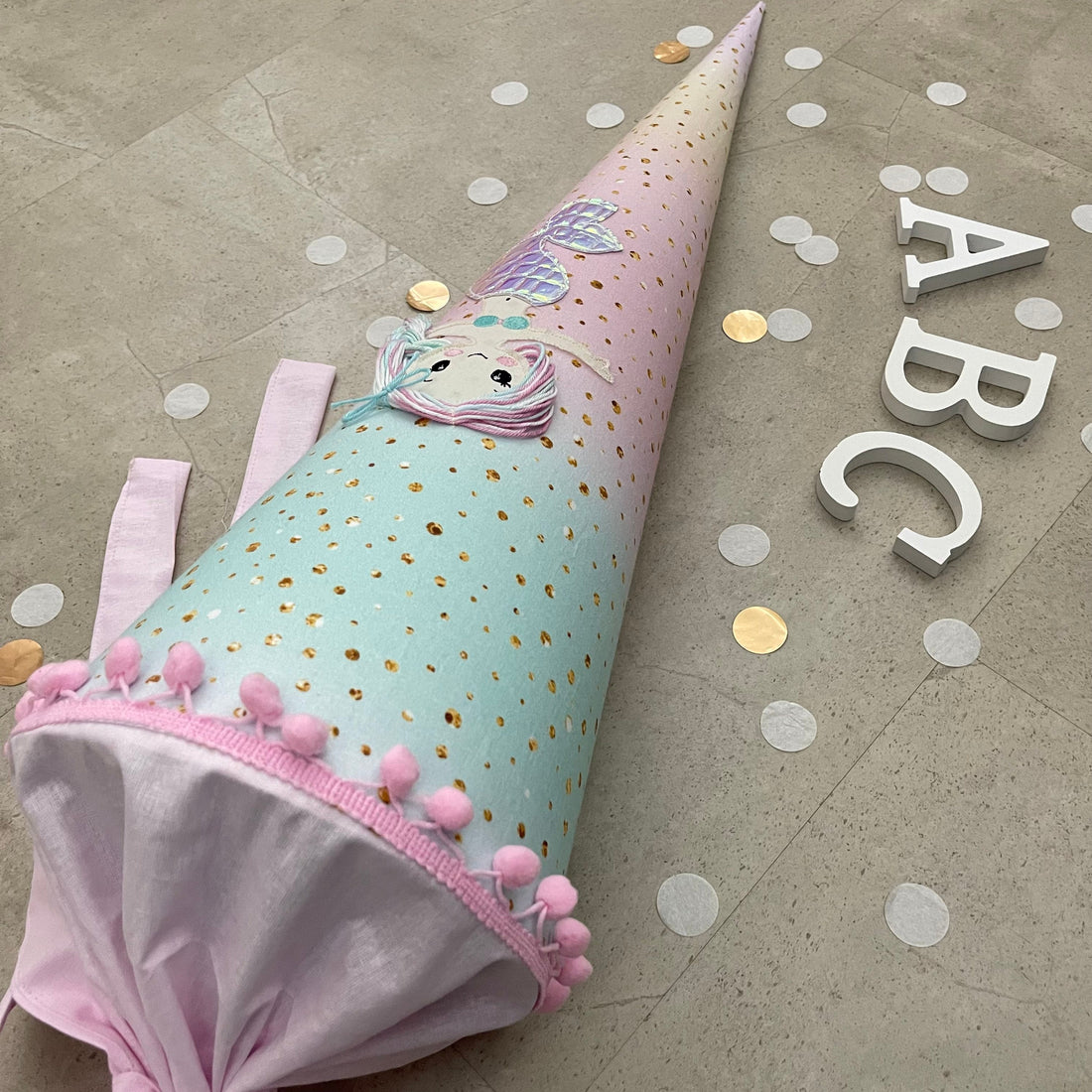 Schultüte Stoff Zuckertüte Einschulung 70cm Handmade - Meerjungfrau multicolor